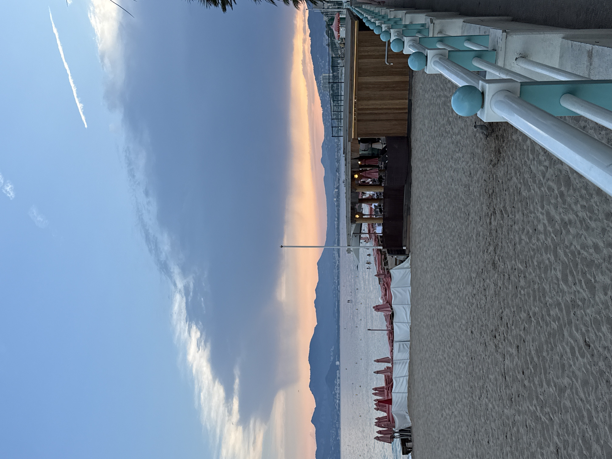 Cannes beachfront at golden hour, Promenade de la Croisette