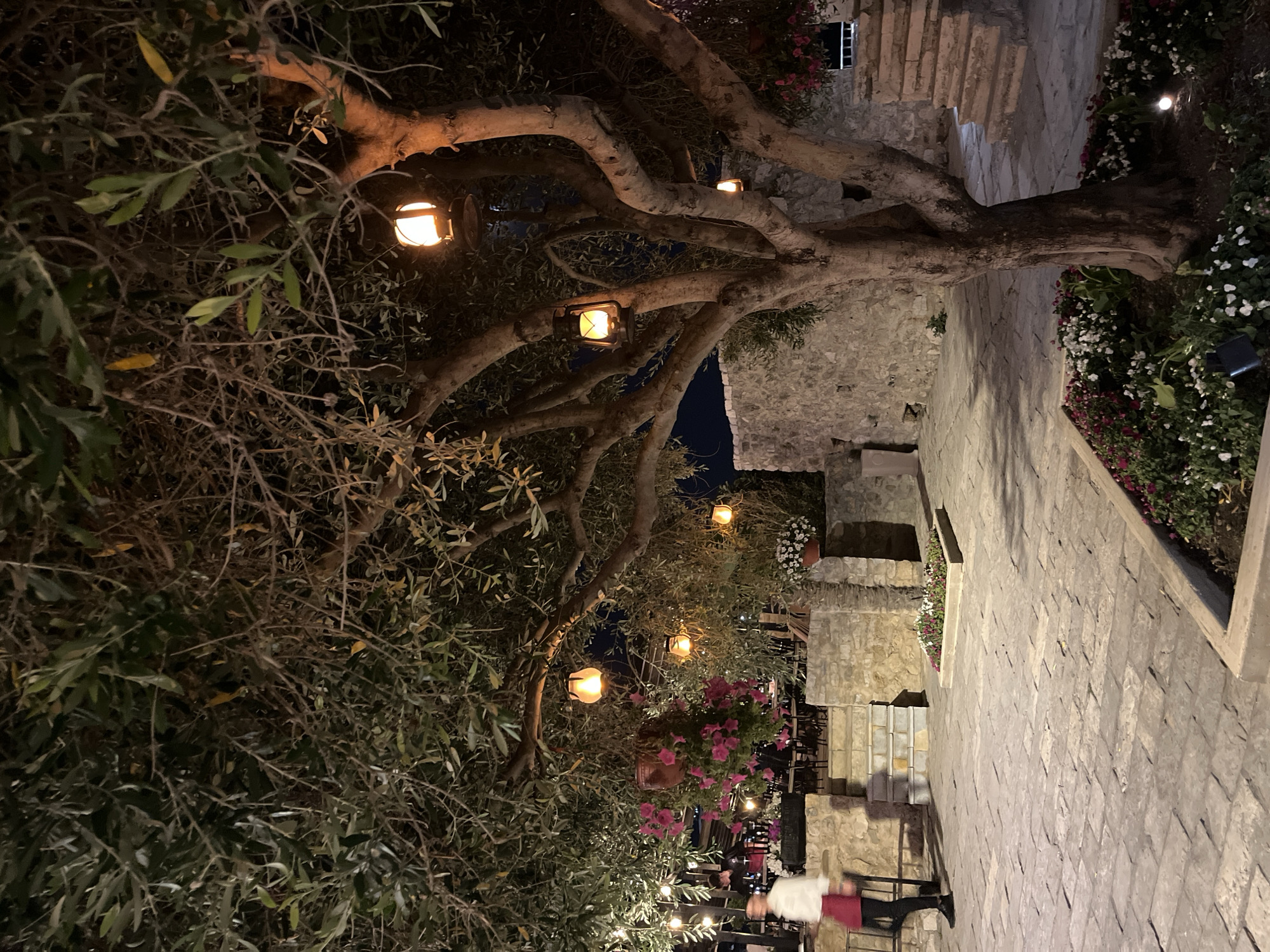 Ulcinj old town after dark, coastline glowing below