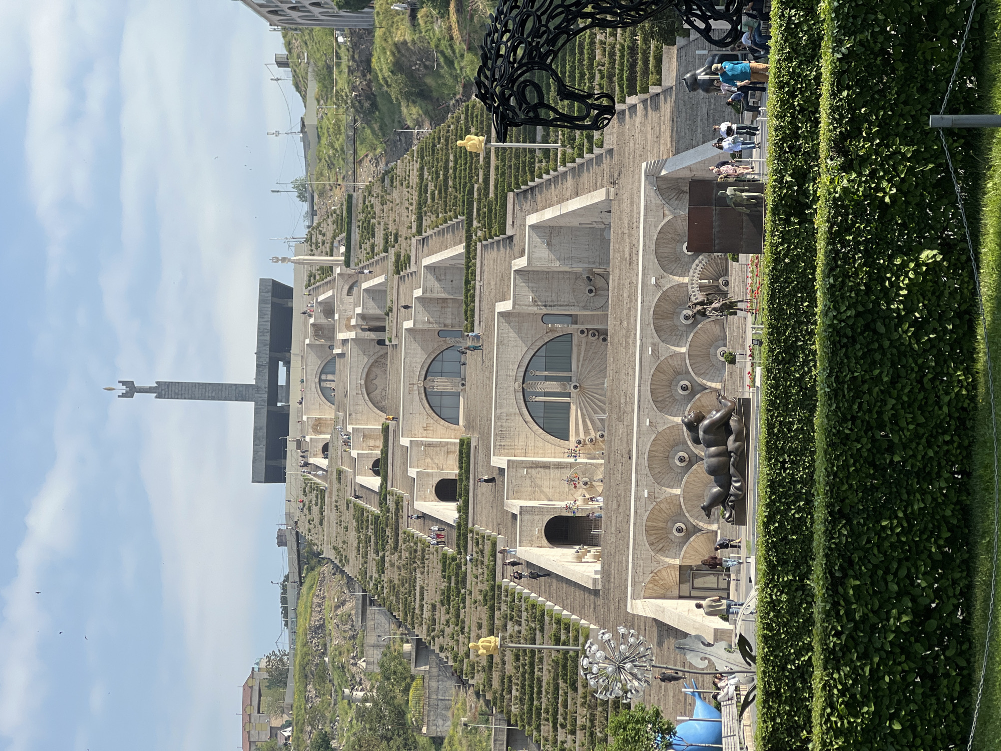 Morning visitors explore Yerevan Cascade's sculptures and architecture
