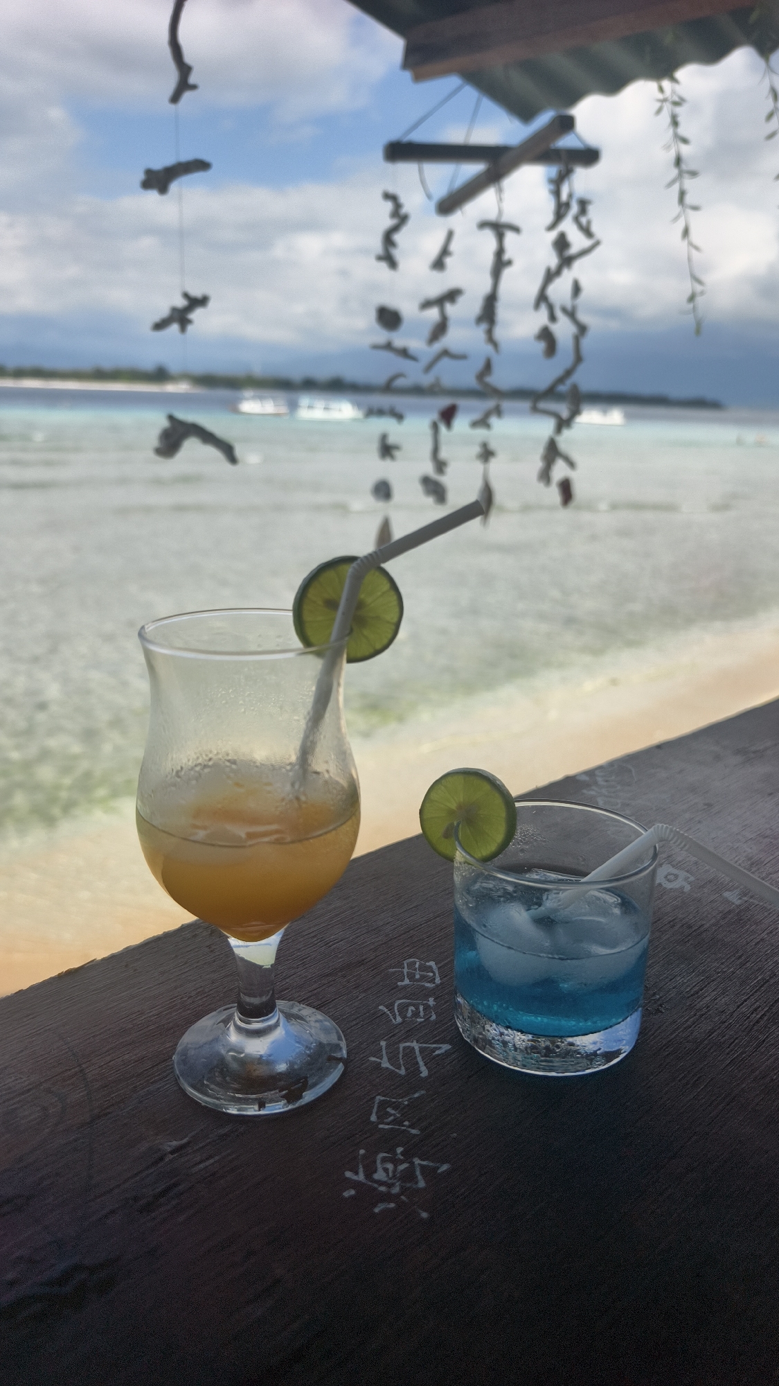 Tropical cocktails served at Indonesian oceanfront bar