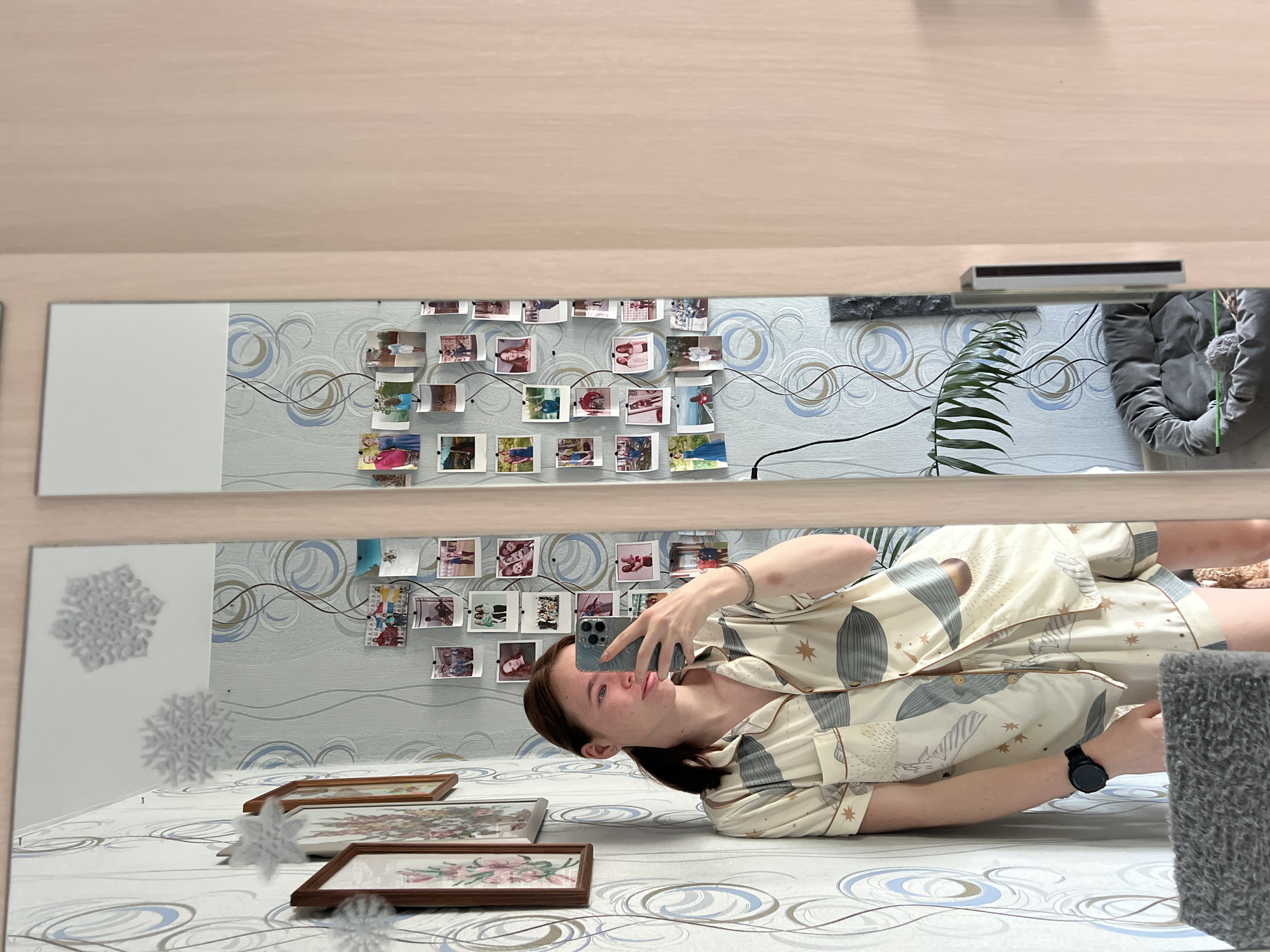 Woman takes late-night selfie in bedroom in Chaikovsky, Russia