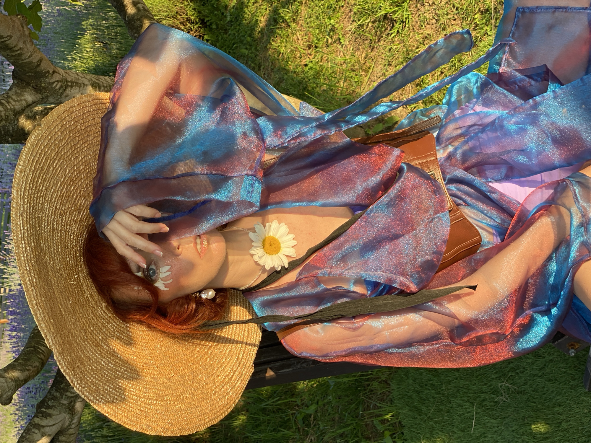 Styled photoshoot in a lavender field with elaborate summer looks