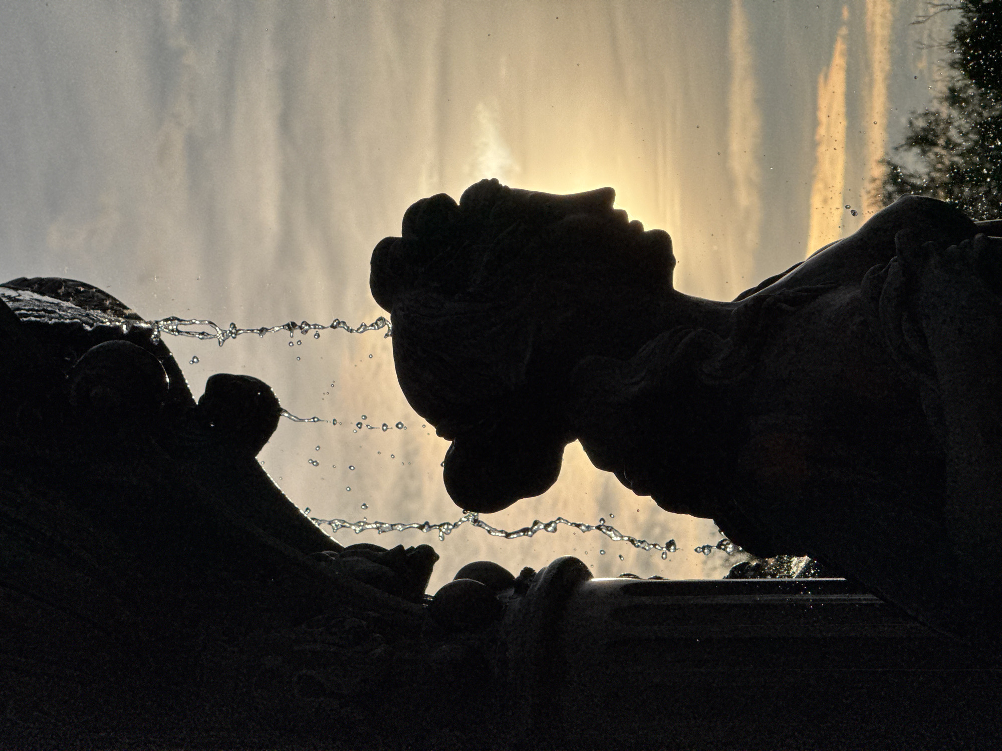 Sunset silhouettes captured at Minsk fountain monument
