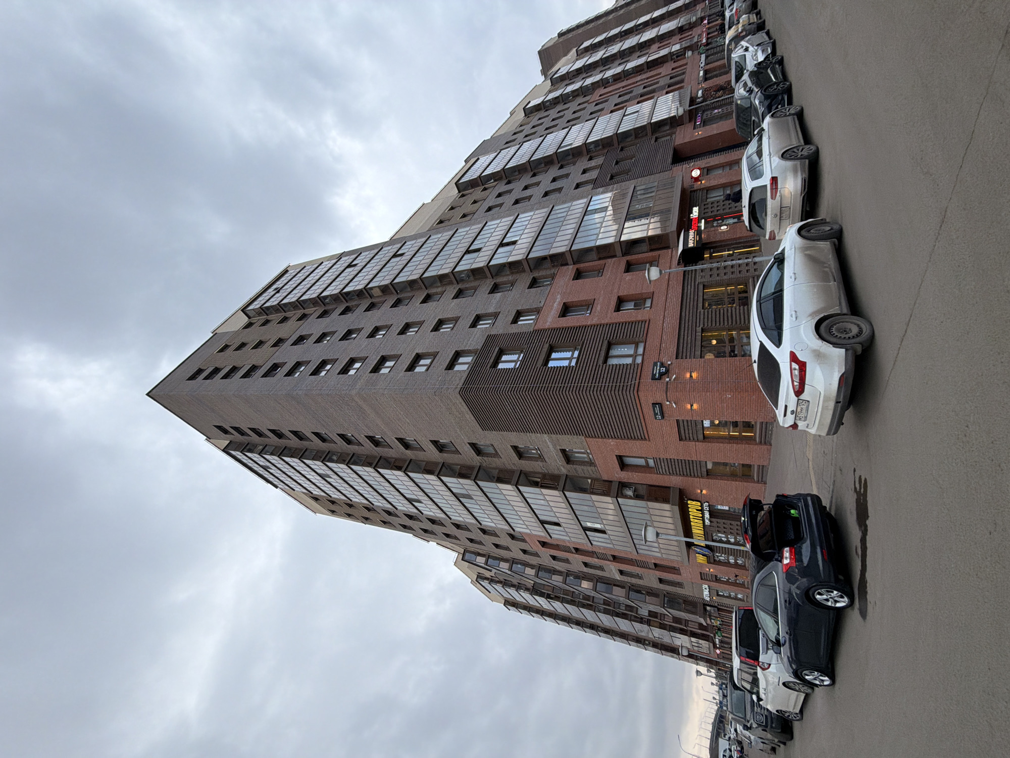 Modern brick building observed in Krasnoyarsk, Russia