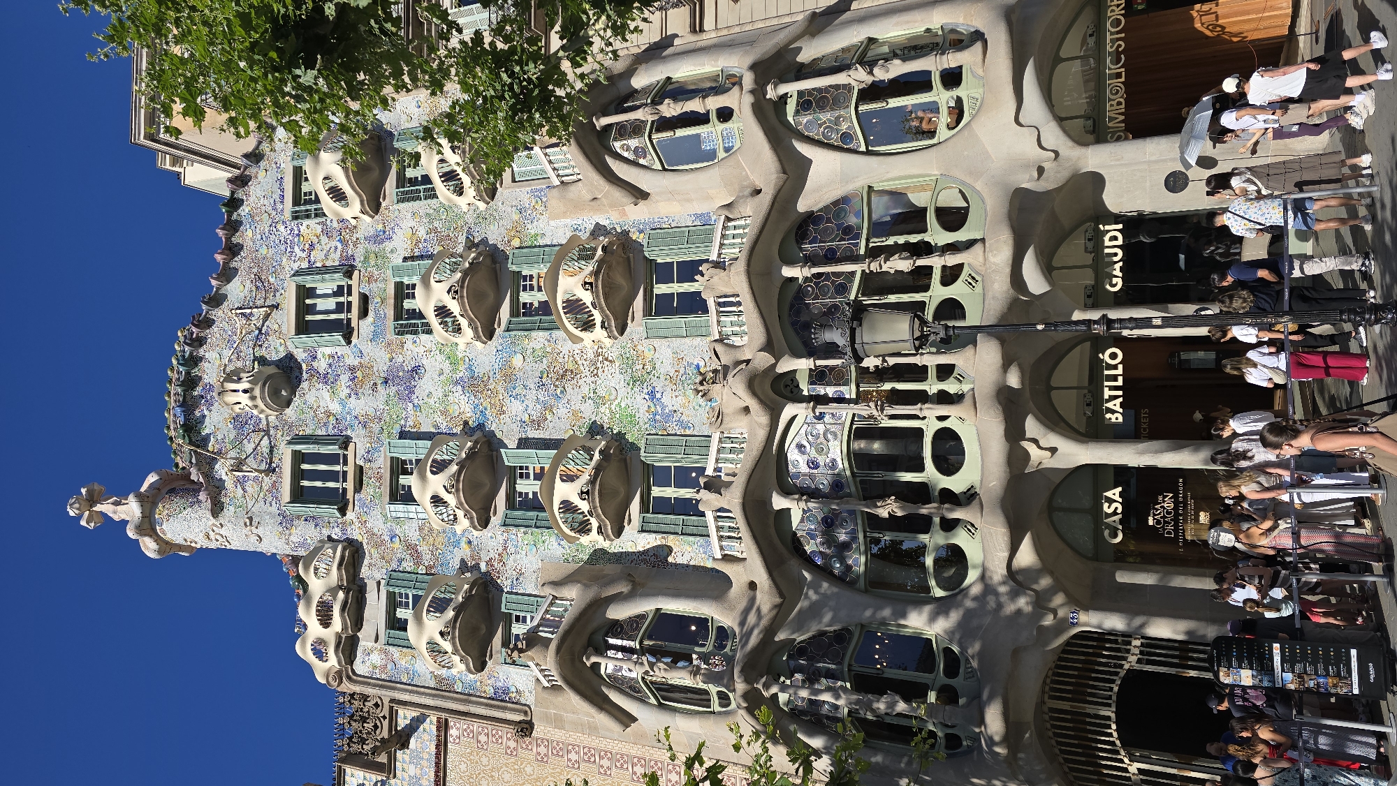 Casa Batlló's mosaic facade shot from street level