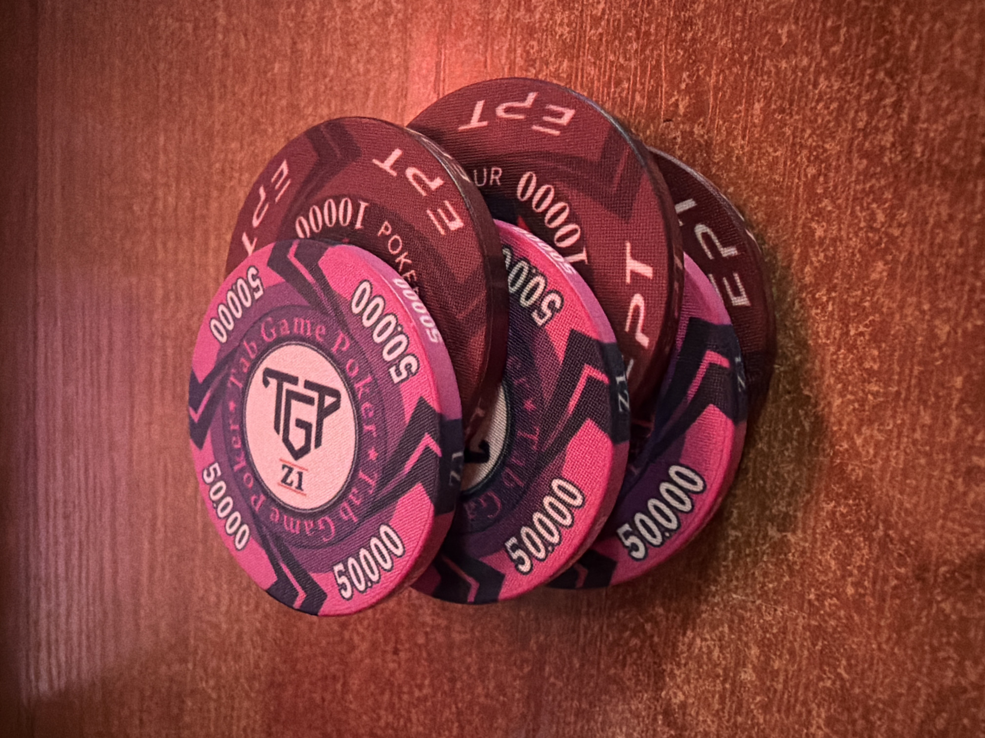 Poker chips photographed in decorative arrangements in Russian town