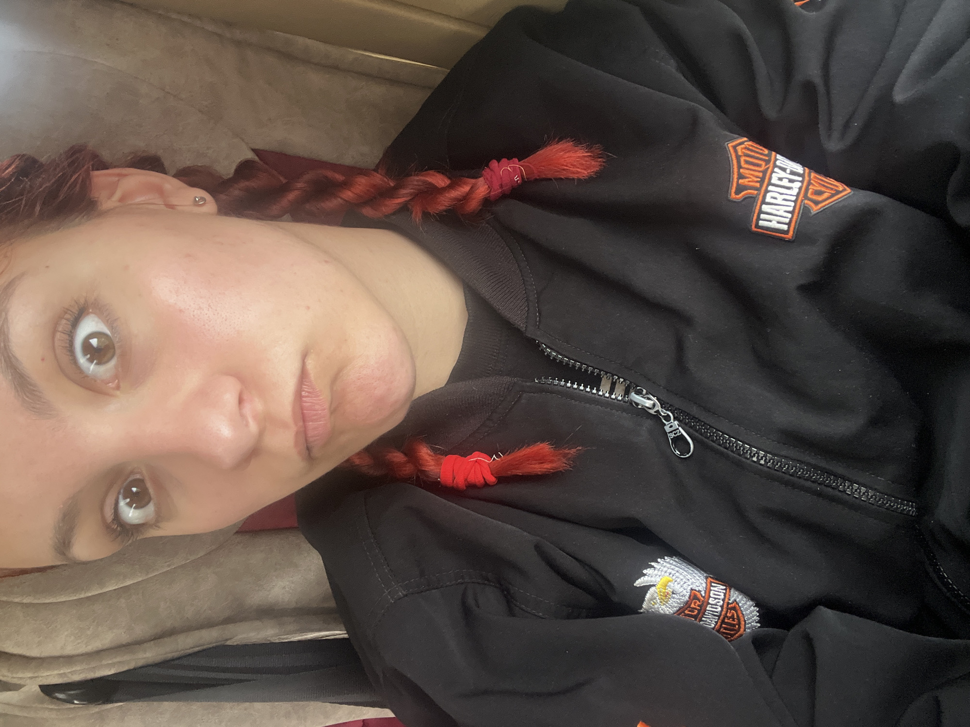Woman takes selfies during car journey in Bulgaria
