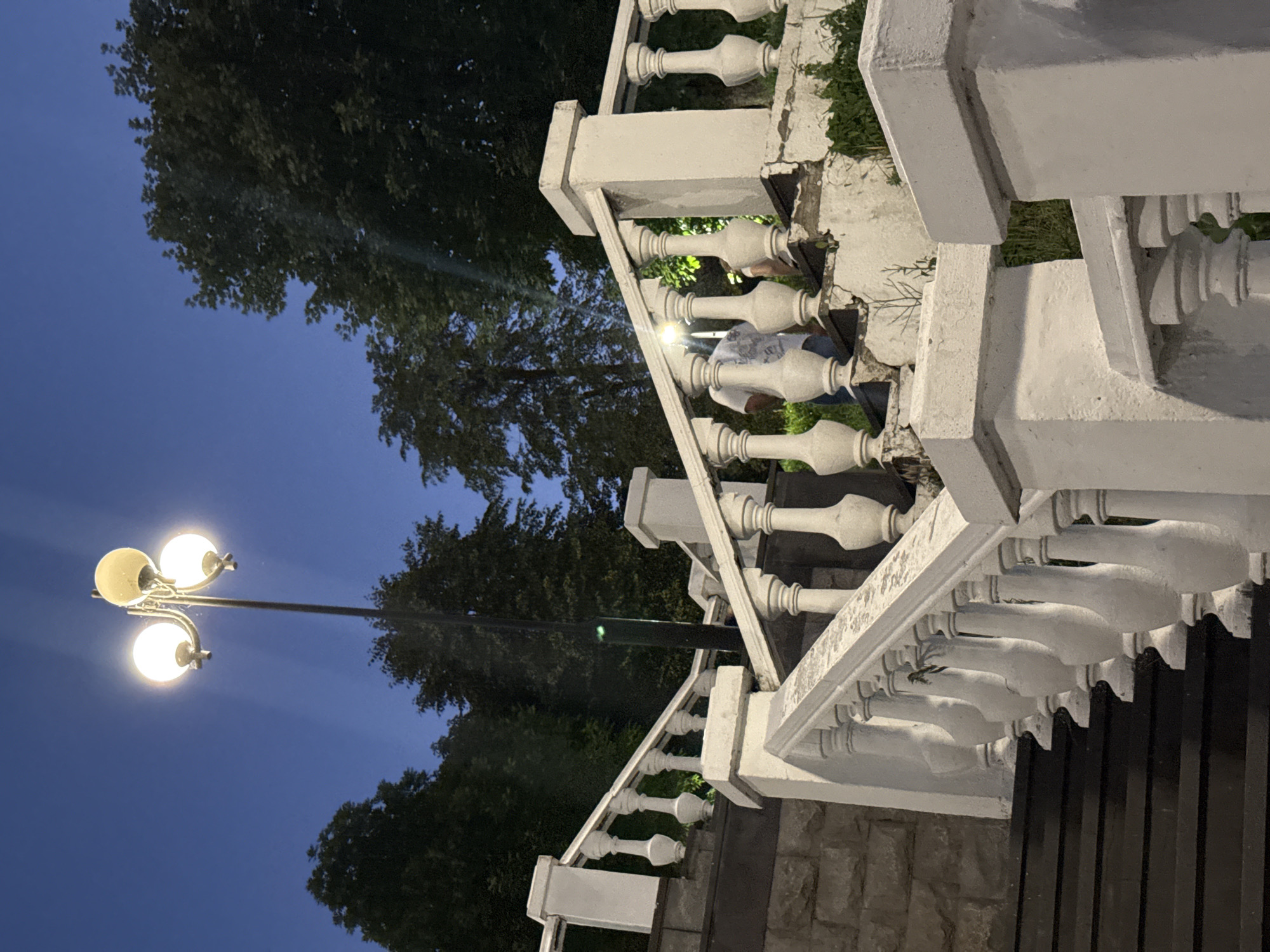 Lamplit stairway at dusk in Endirei, Russia