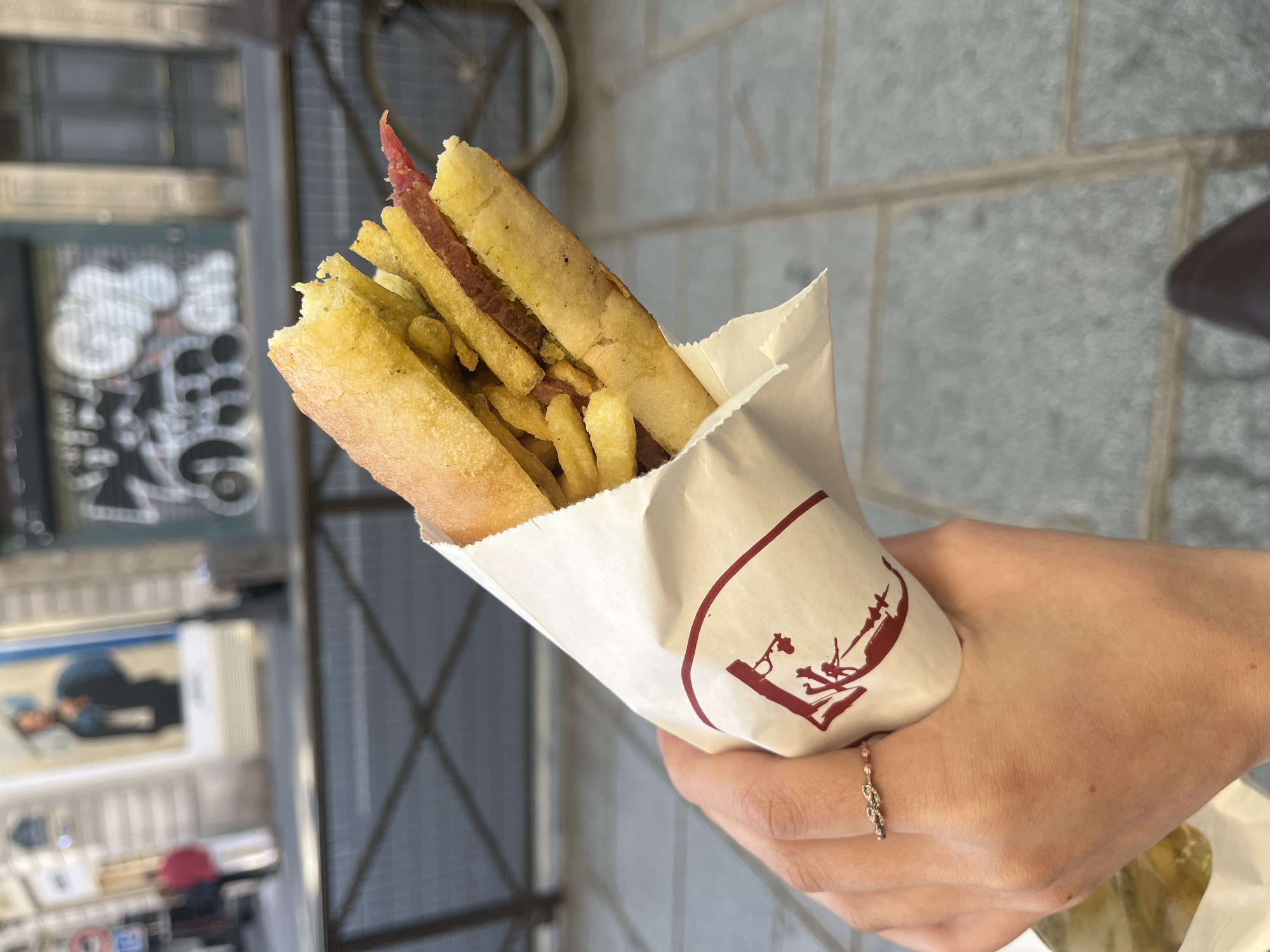 French fry-stuffed baguette sandwich spotted in Paris