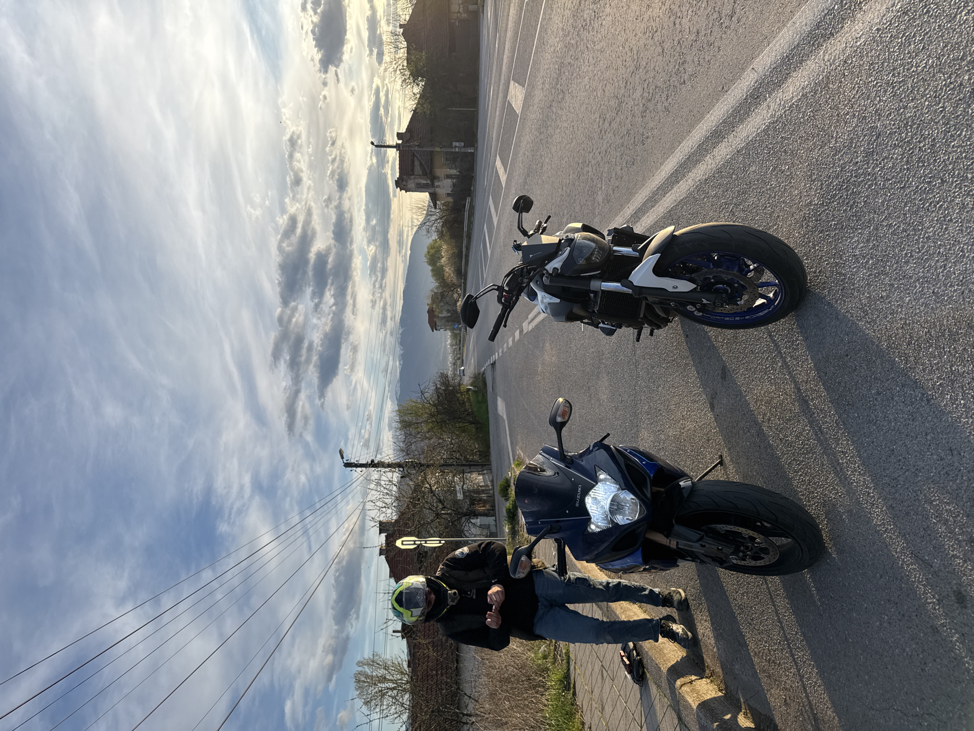 Two motorcycles parked on roadside in Iabalkovo, Bulgaria