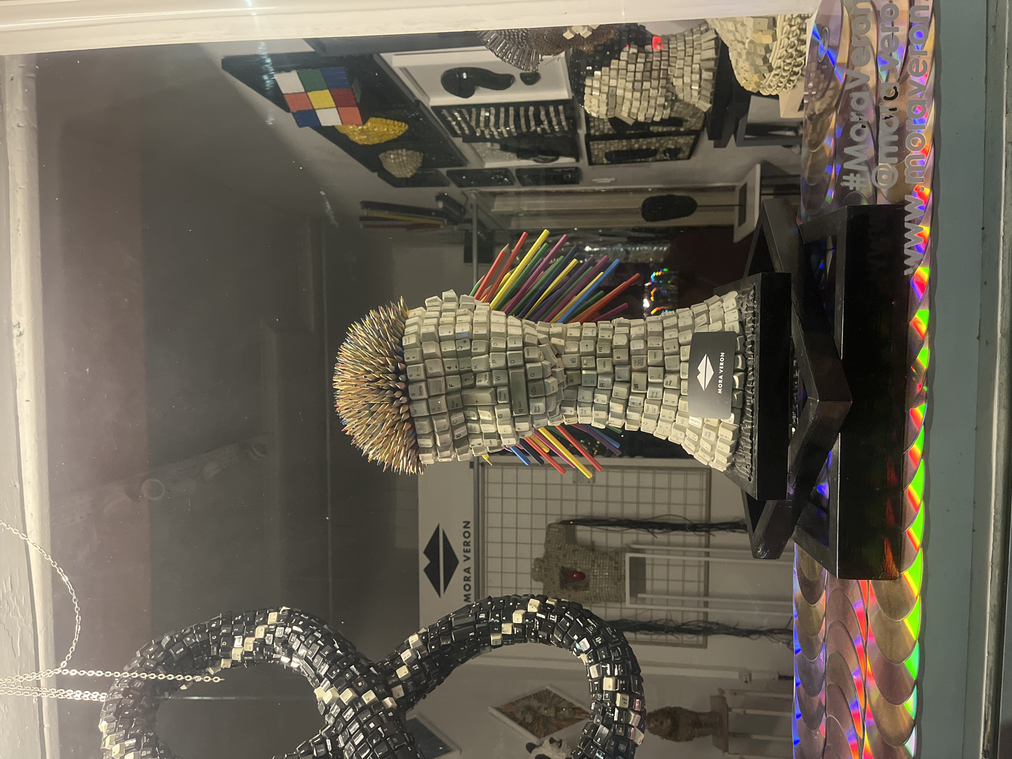 Creative sculptures from keyboards and pencils displayed in Buenos Aires