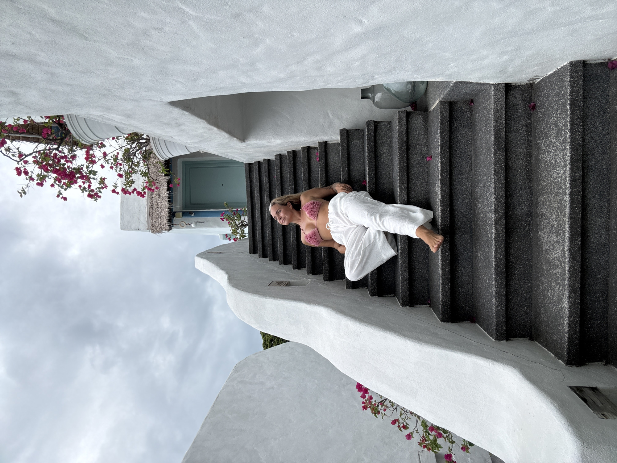 Greek-style hotel in Hua Hin, poolside and staircase details