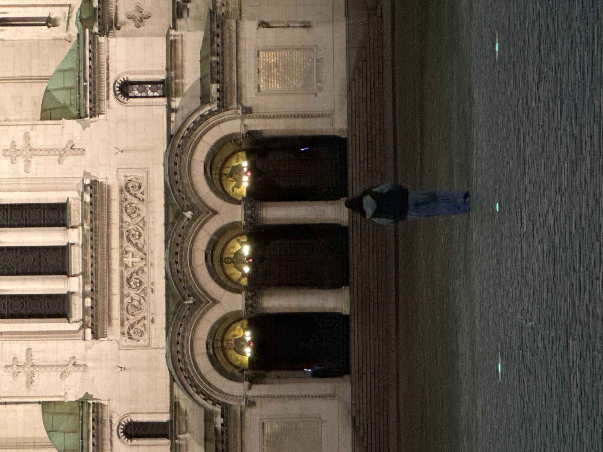 Night visitors document illuminated Alexander Nevsky Cathedral in Sofia