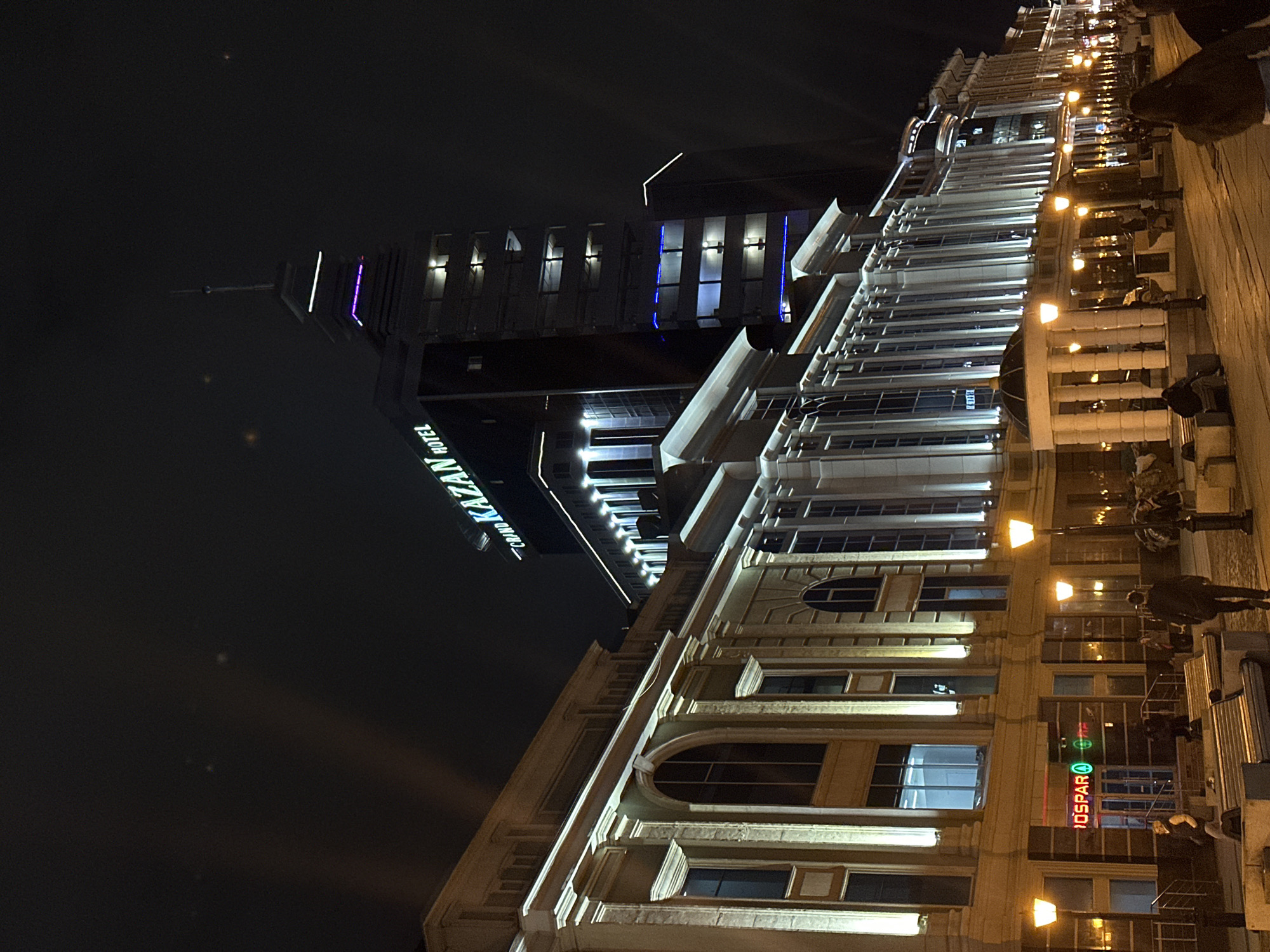 Nighttime street scene captured in Kazan, Russia hotels district