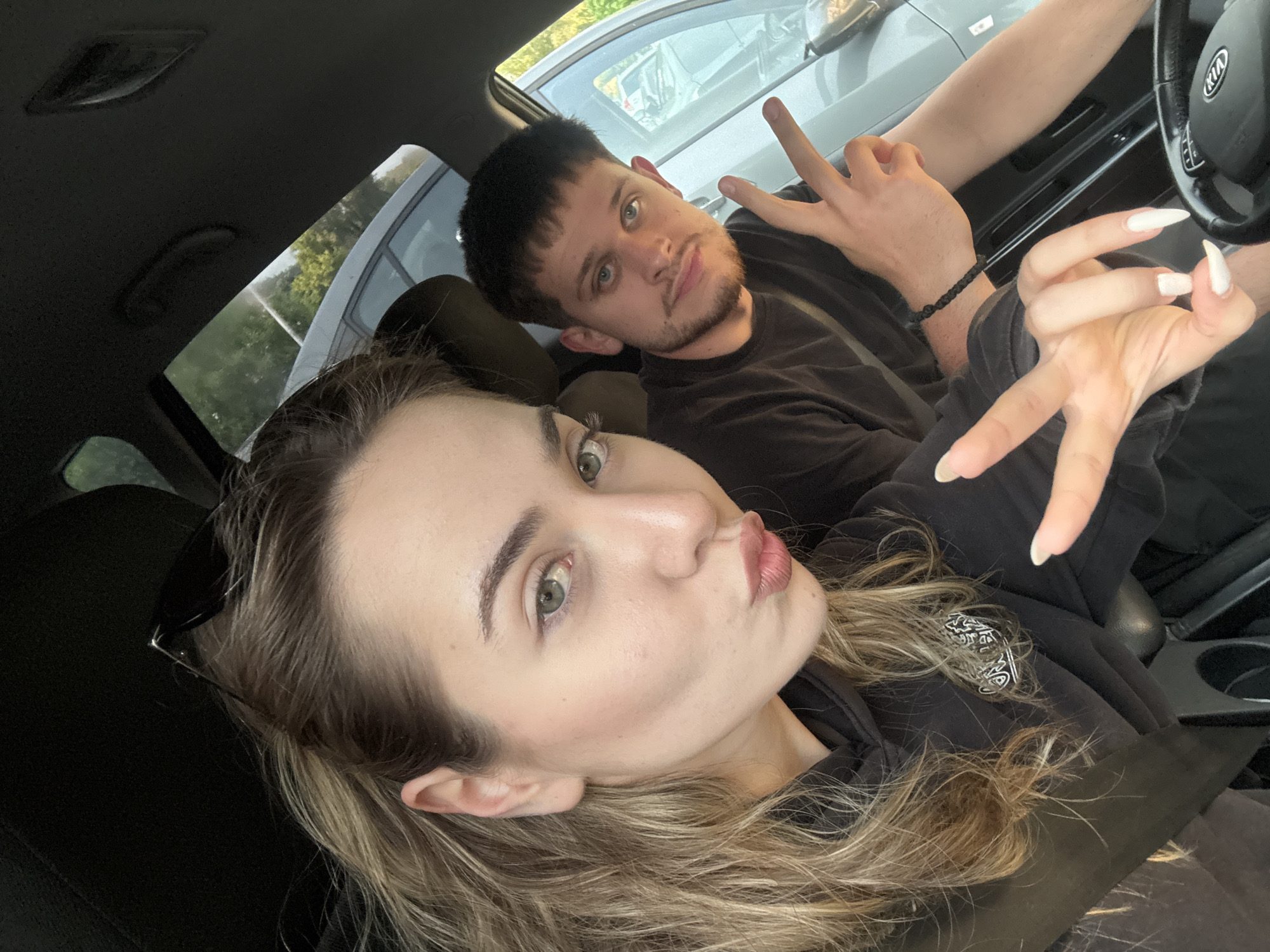 Two people photographed in car selfie in Blagoevgrad