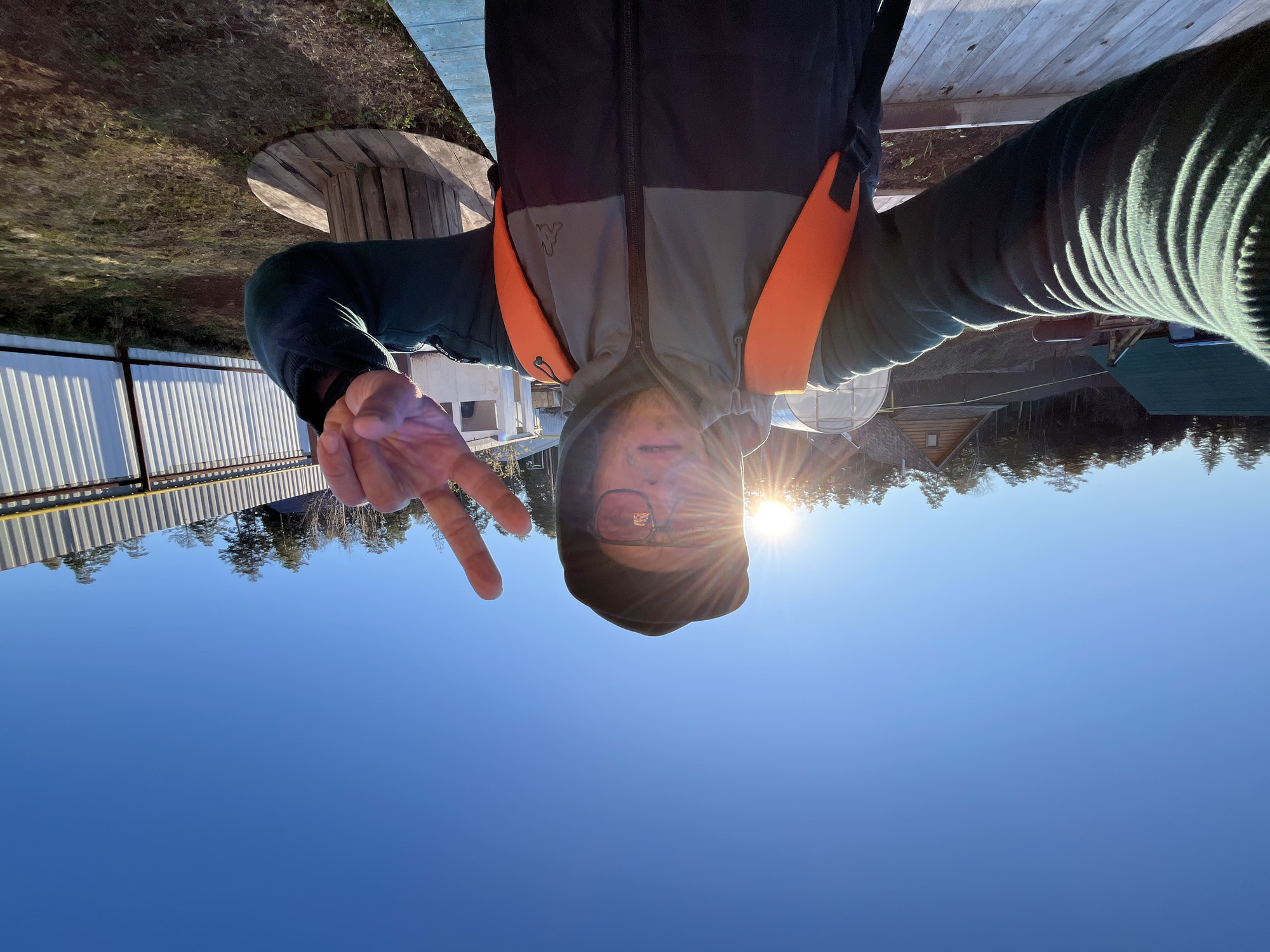 Person poses for peace sign selfie in Chaikovsky, Russia