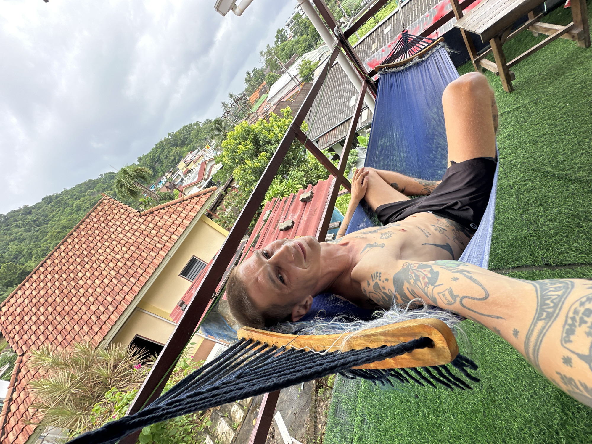 Lazy hammock morning in Karon with coffee and tattoos