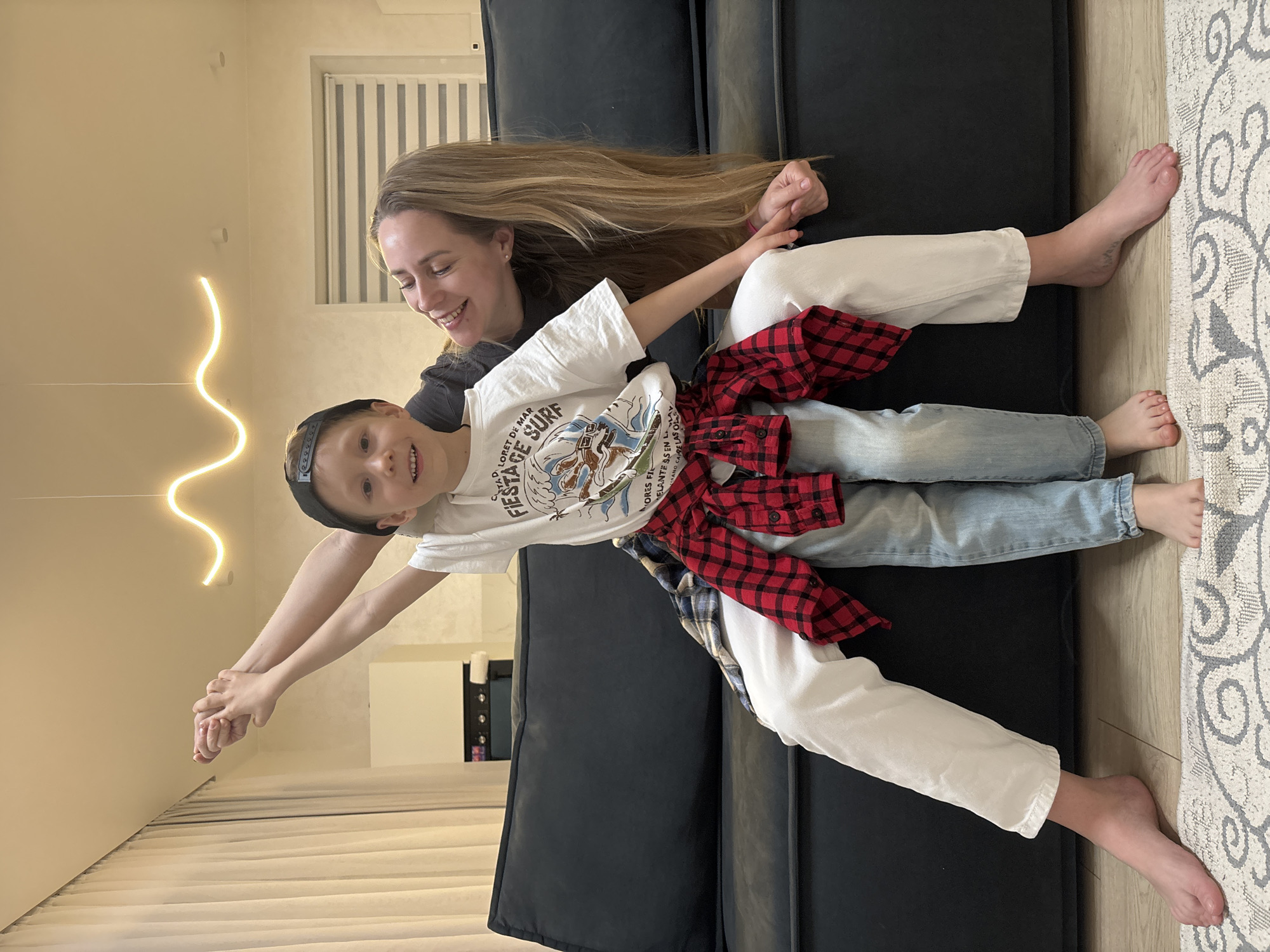 Family enjoys quiet afternoon at home in Chaikovsky, Russia