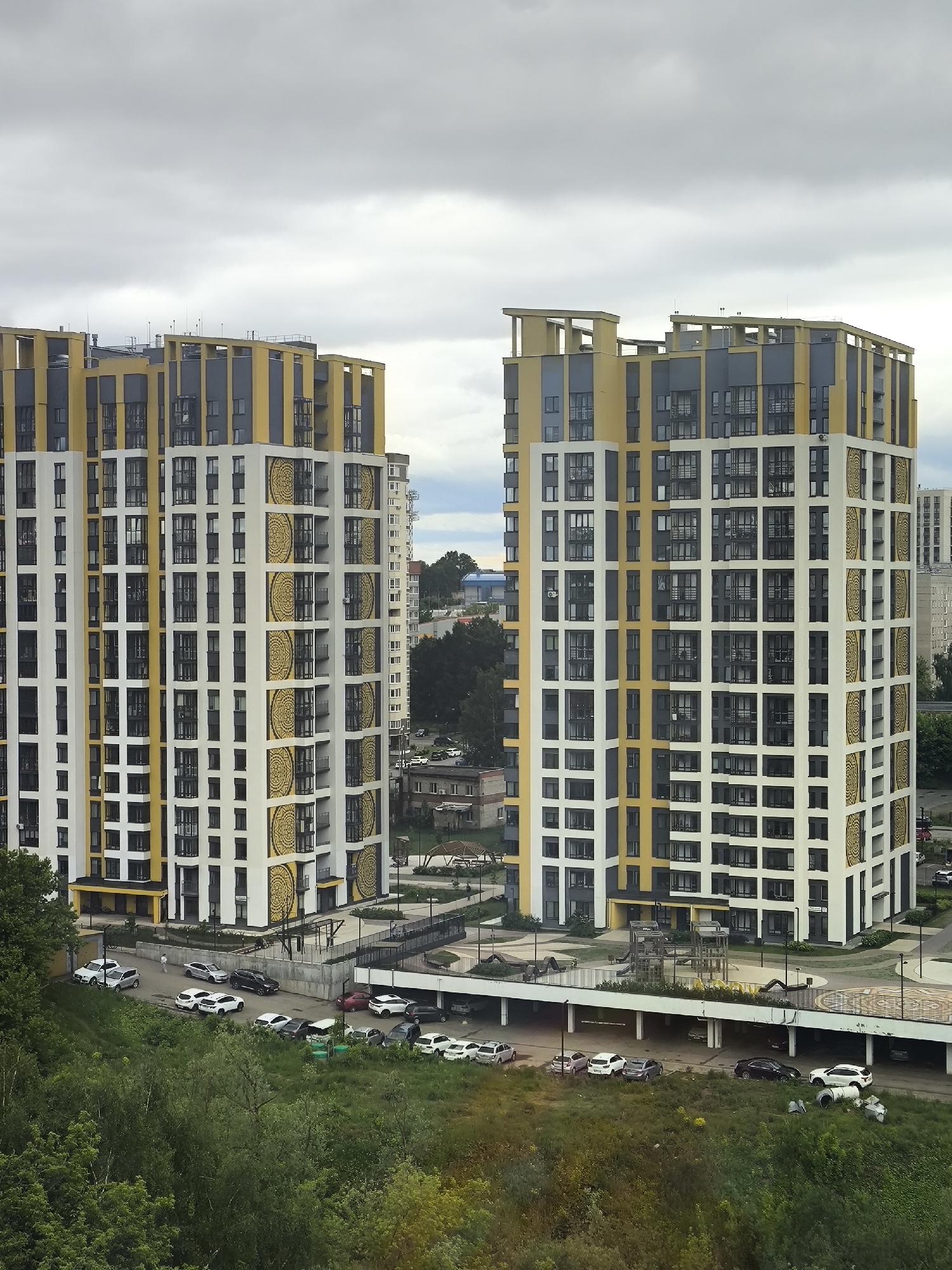 Urban residential views and Bengal cat observed from elevated vantage