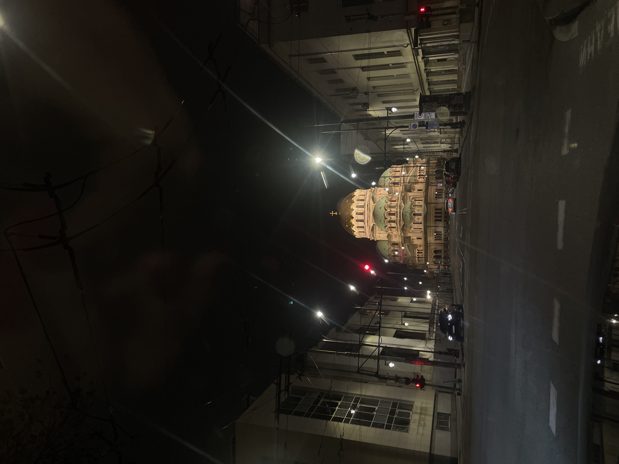 Alexander Nevsky Cathedral illuminated at night in Sofia