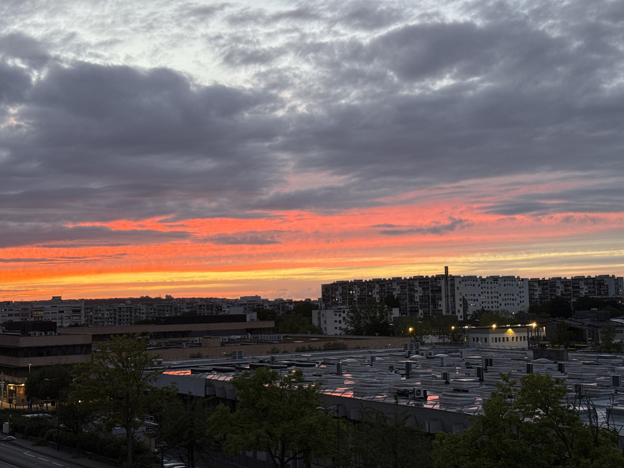 Dramatic sunset lights up Wissous, France skyline