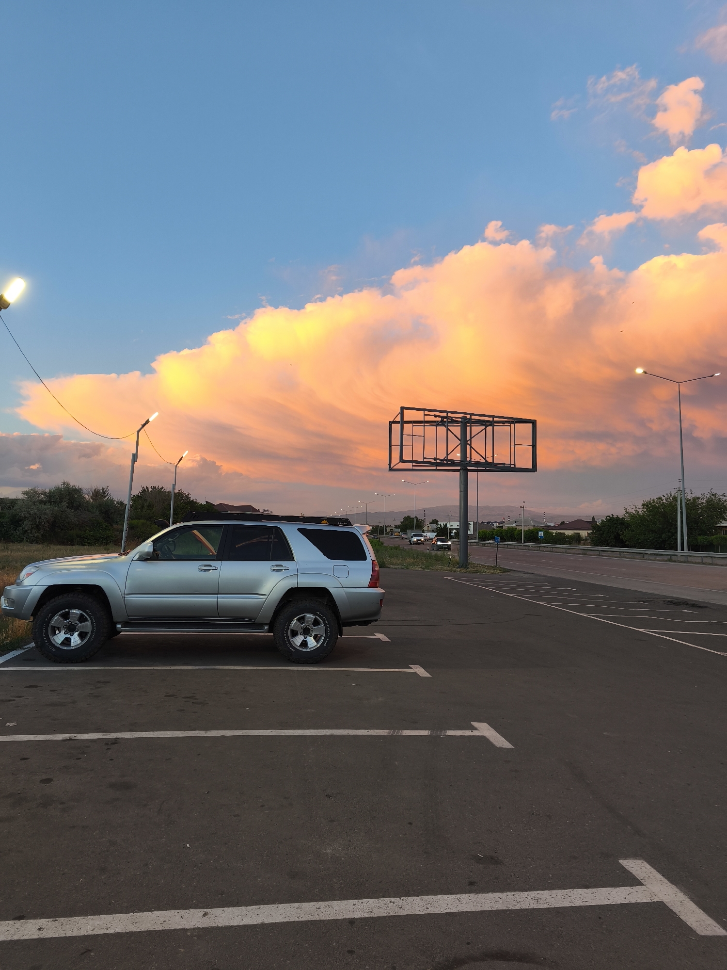 Sunset over Ayntap parking lot with Mount Ararat in view