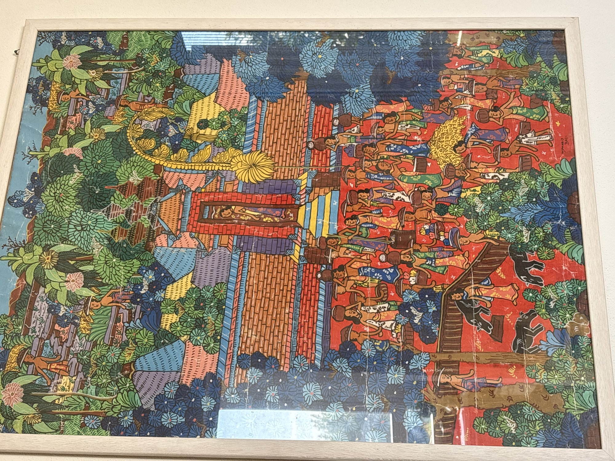 Colorful framed artwork with figures documented in Pisa