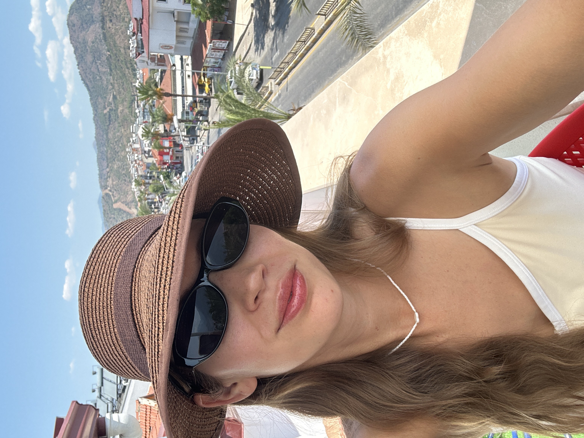 Balcony morning in Fethiye with matcha lattes and mountain views
