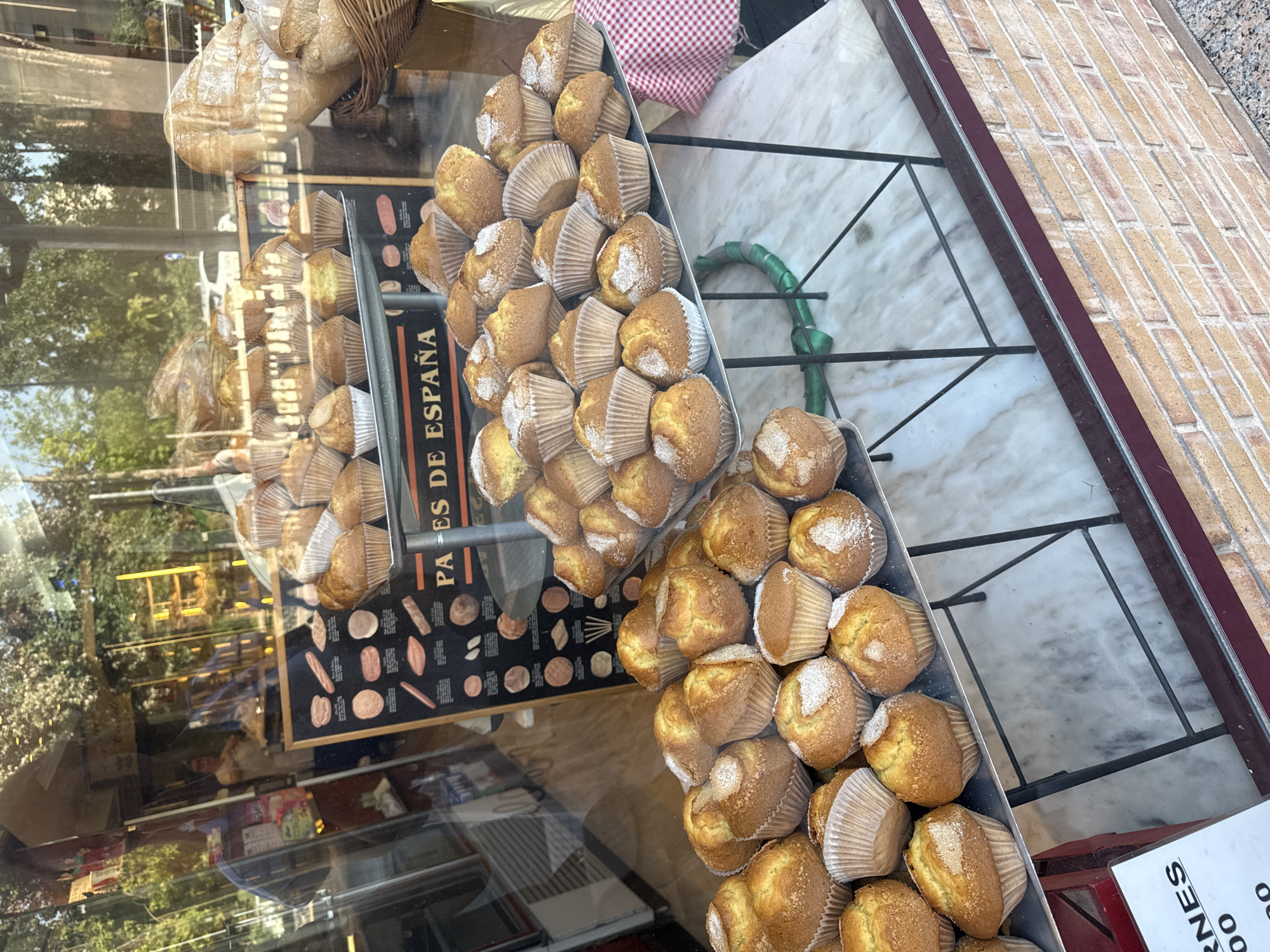 Morning scenes captured around commercial district with bakery, patio, street