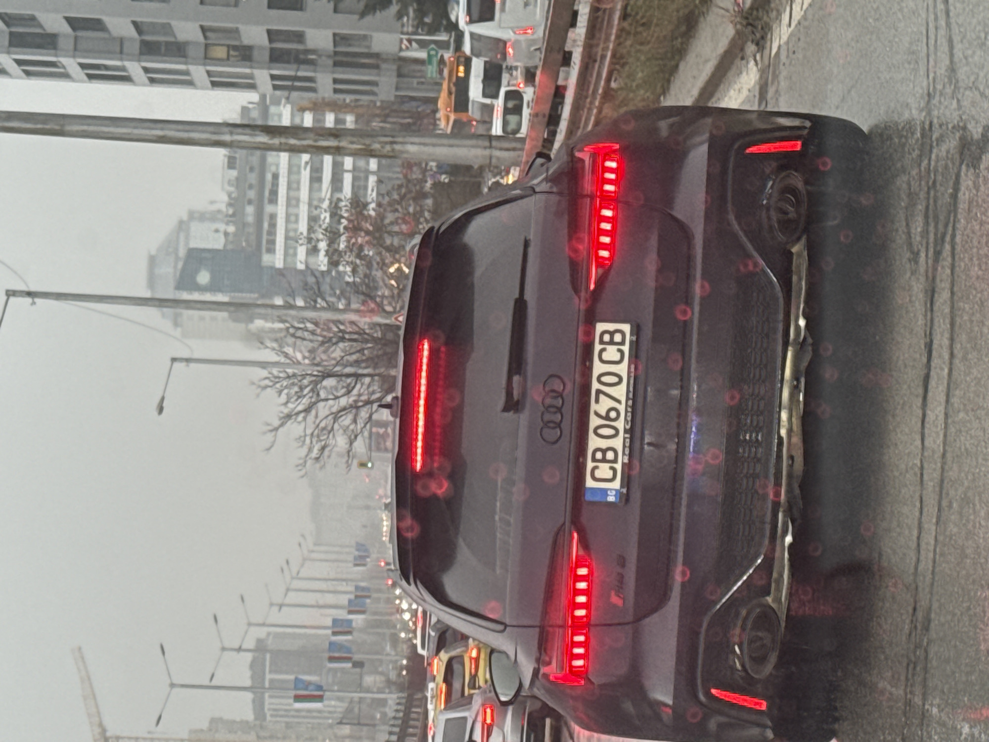 Traffic jam captures same Audi in rainy Sofia