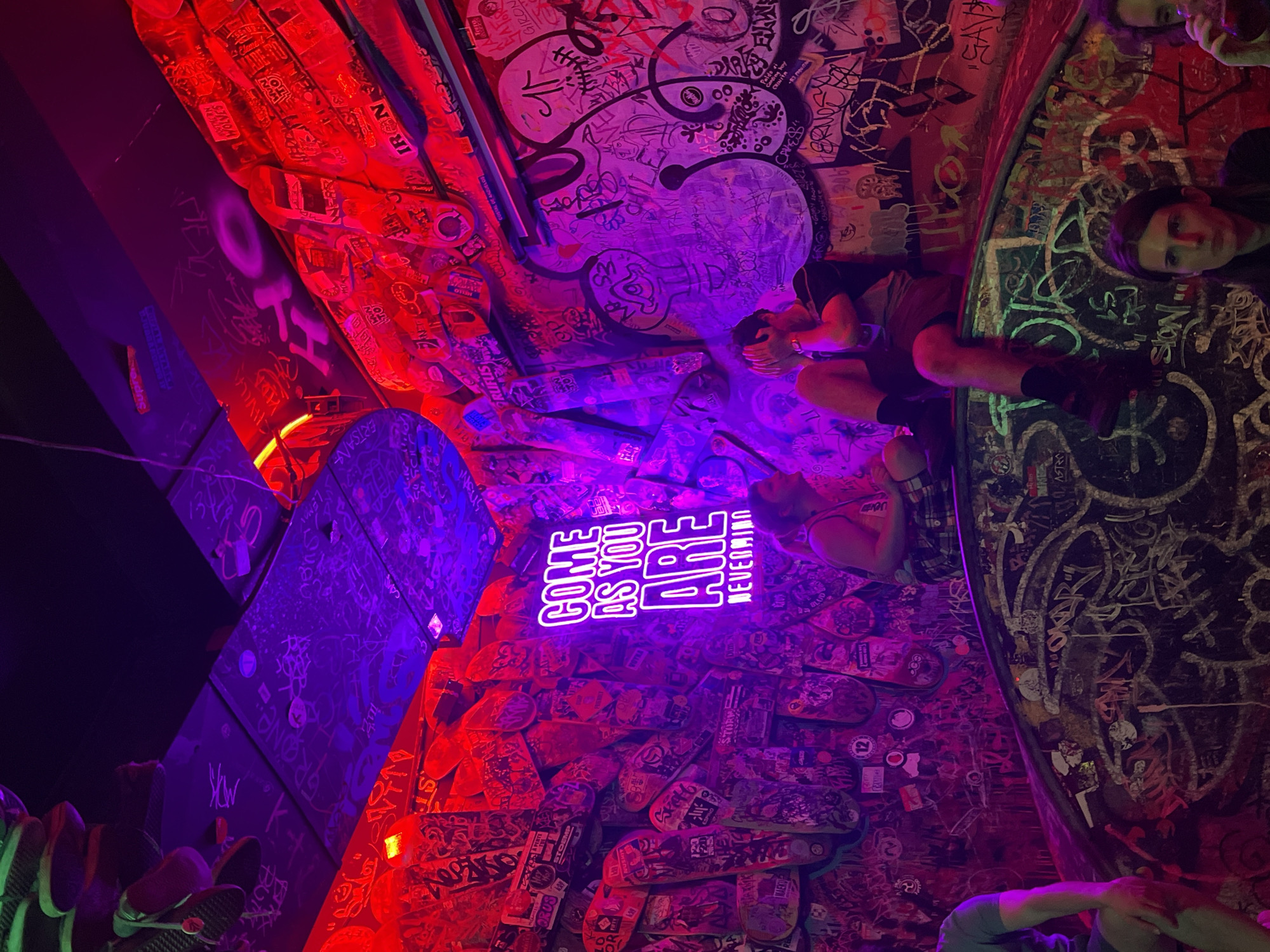 Skaters gather at graffiti-covered indoor venue in Barcelona