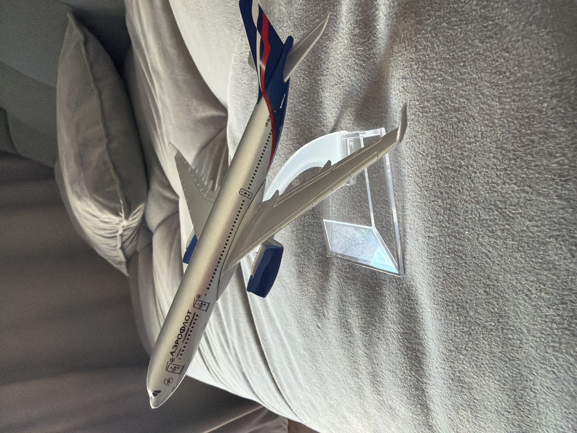 Aeroflot toy airplane model displayed in Chaikovsky, Russia