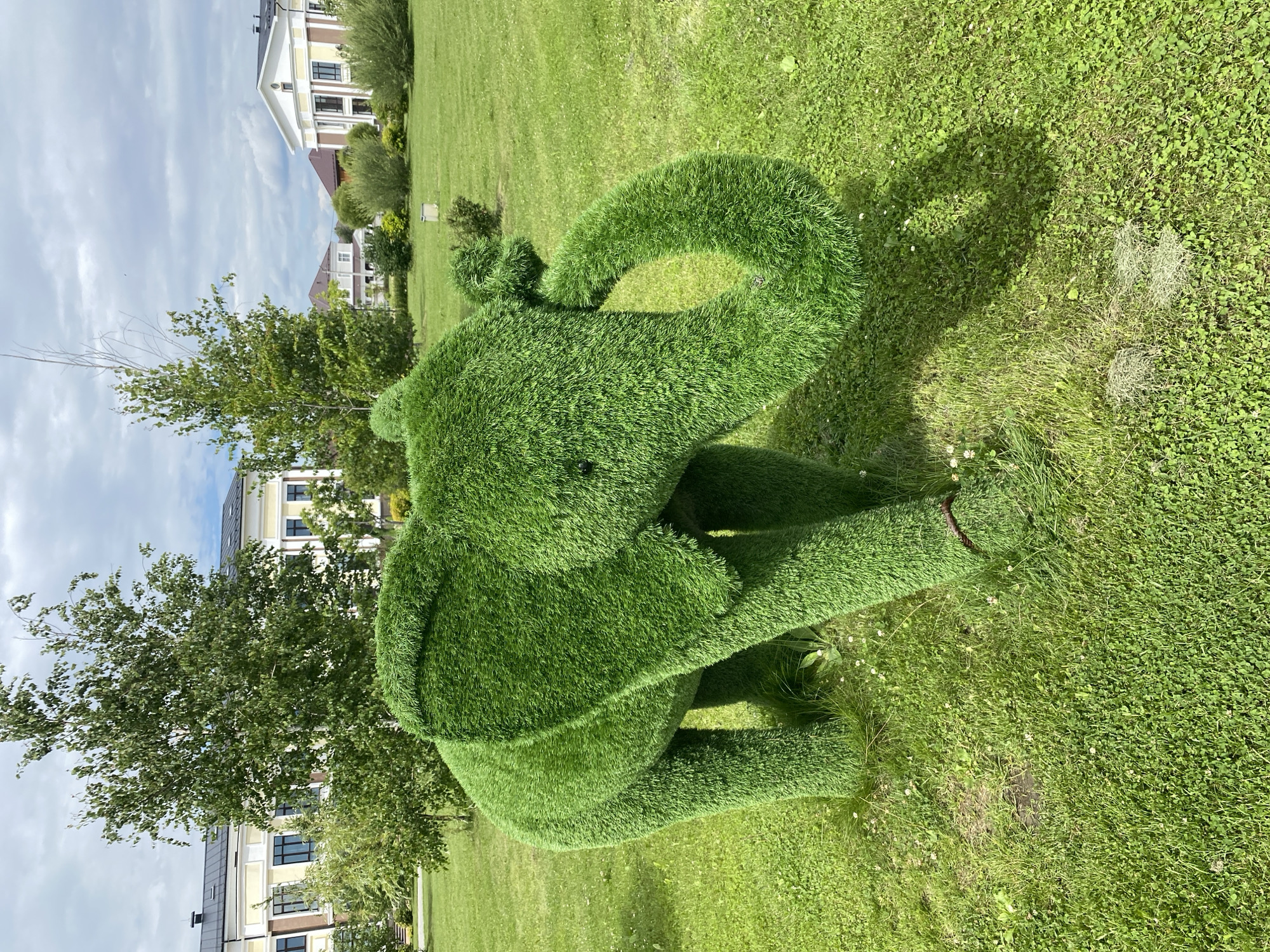 Summer morning at a Tyumen park with playground and topiary