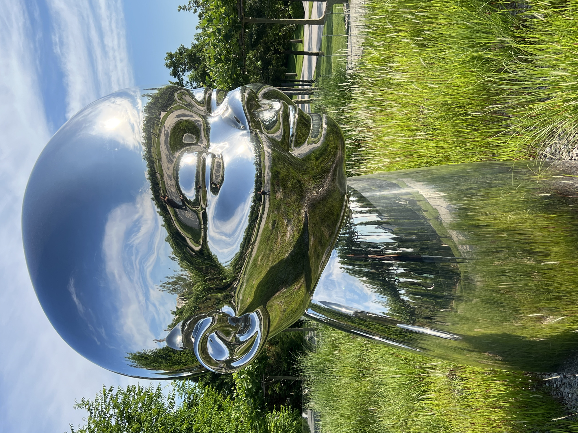 Chrome baby head sculptures draw visitors in Krasnodar park