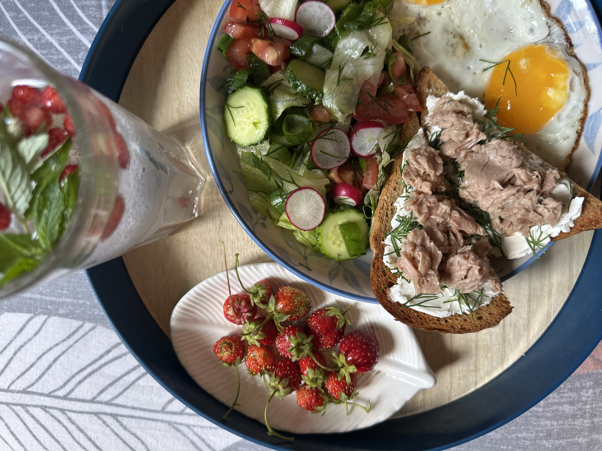 Breakfast in bed and fresh garden produce, Chaikovsky morning