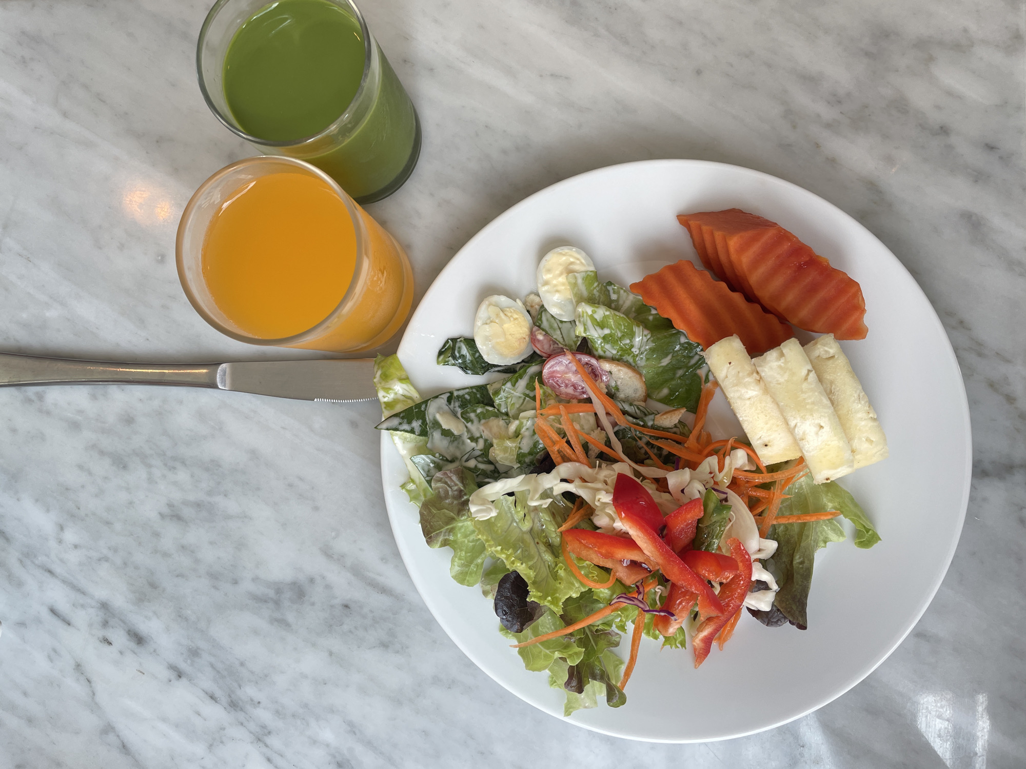 Early morning hotel breakfast documented in Bangkok