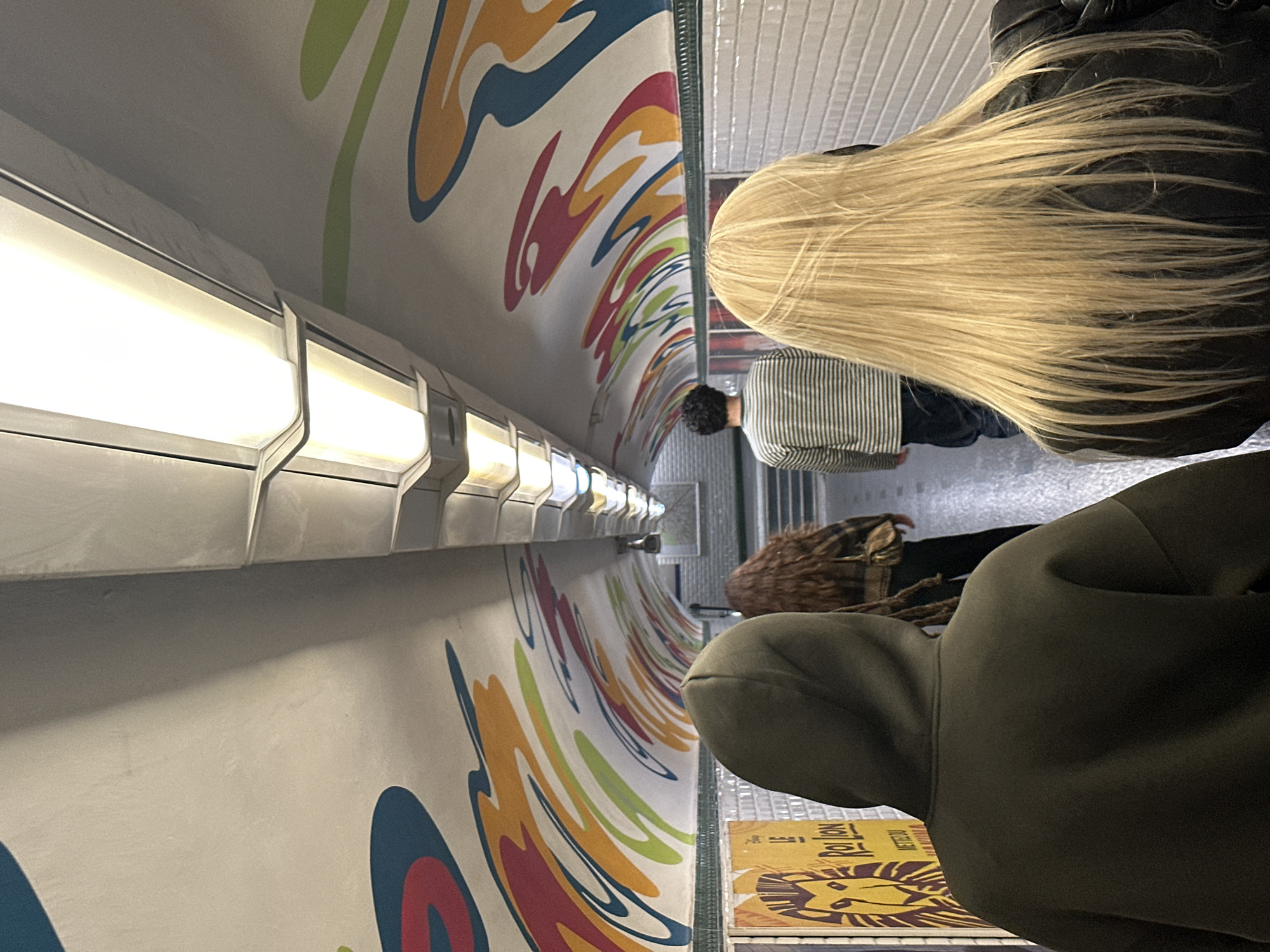 Colorful mural artwork spotted inside Paris Metro car