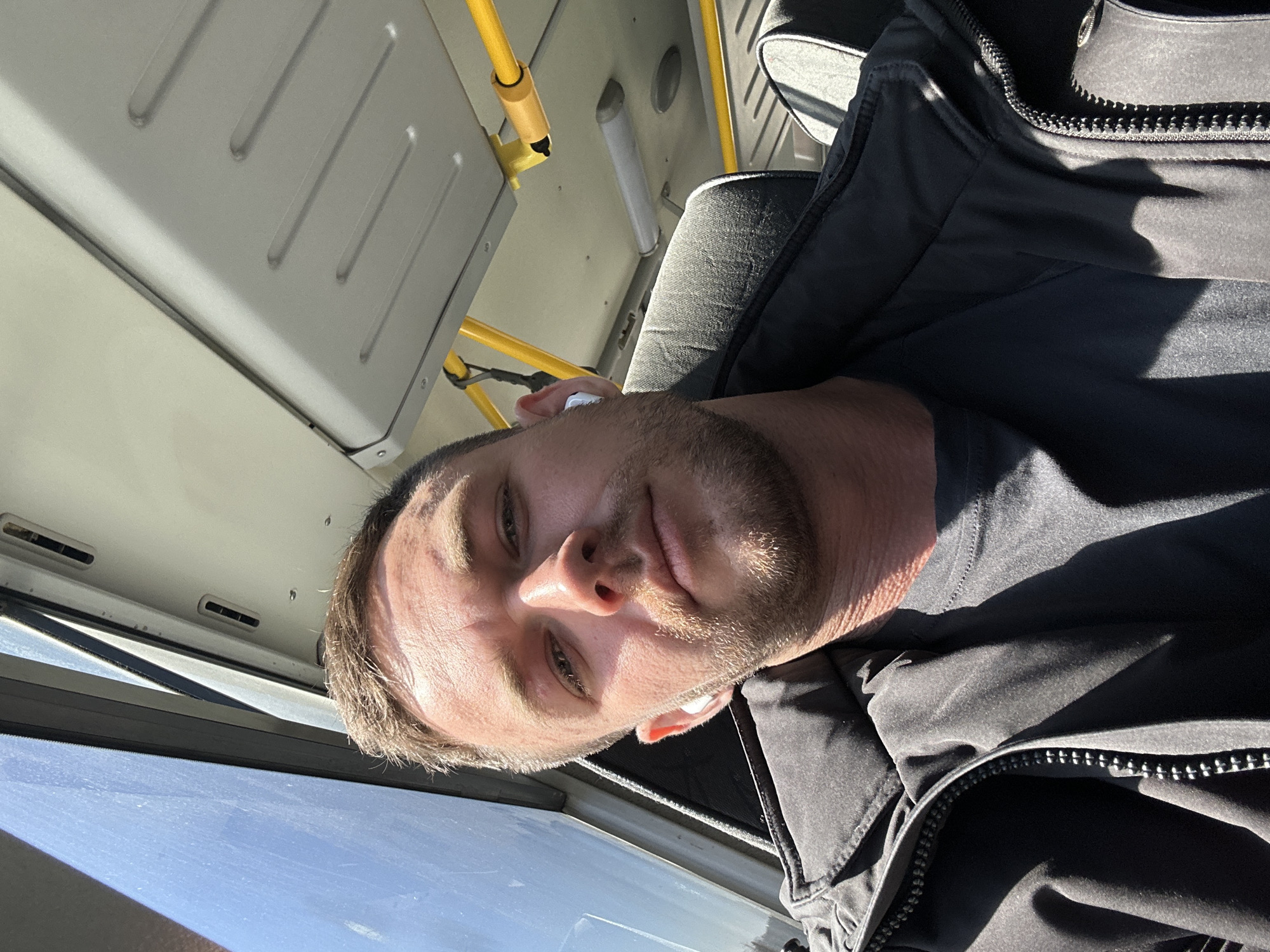 Commuter observed on morning bus ride in Perm, Russia