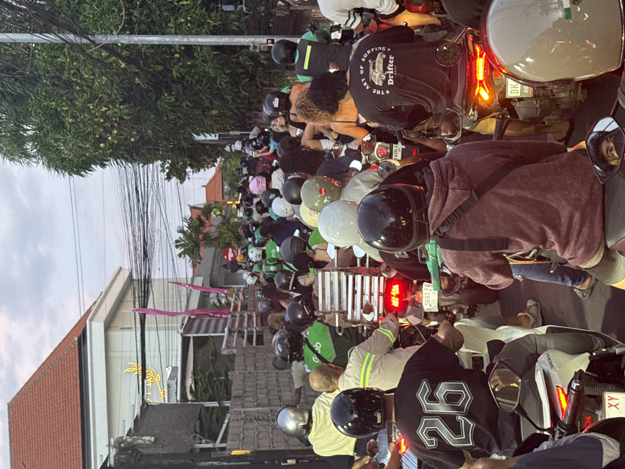 Heavy motorcycle traffic jam observed in North Kuta