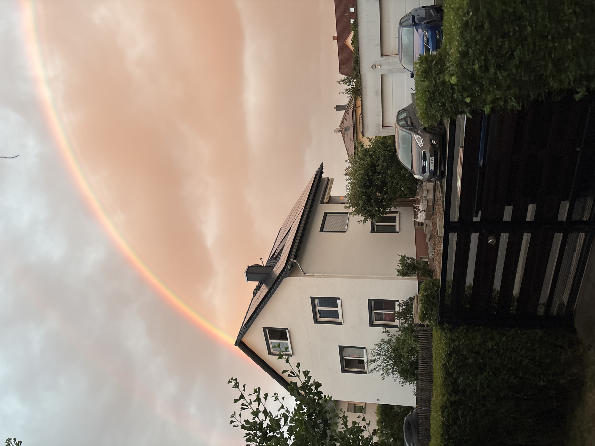 Double rainbow over Wörth am Main at golden hour