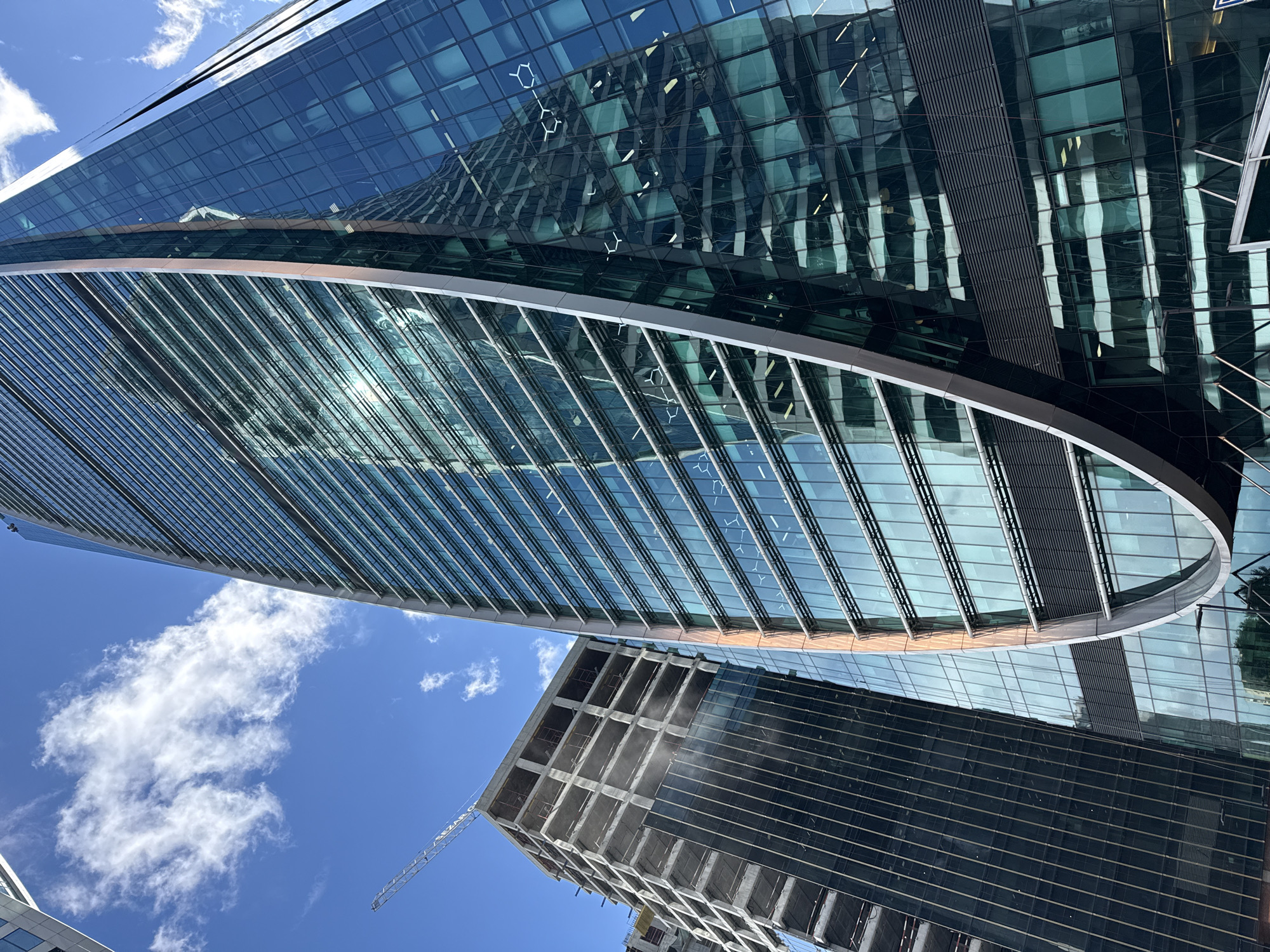 Street-level look around Moscow City's glass towers and public art