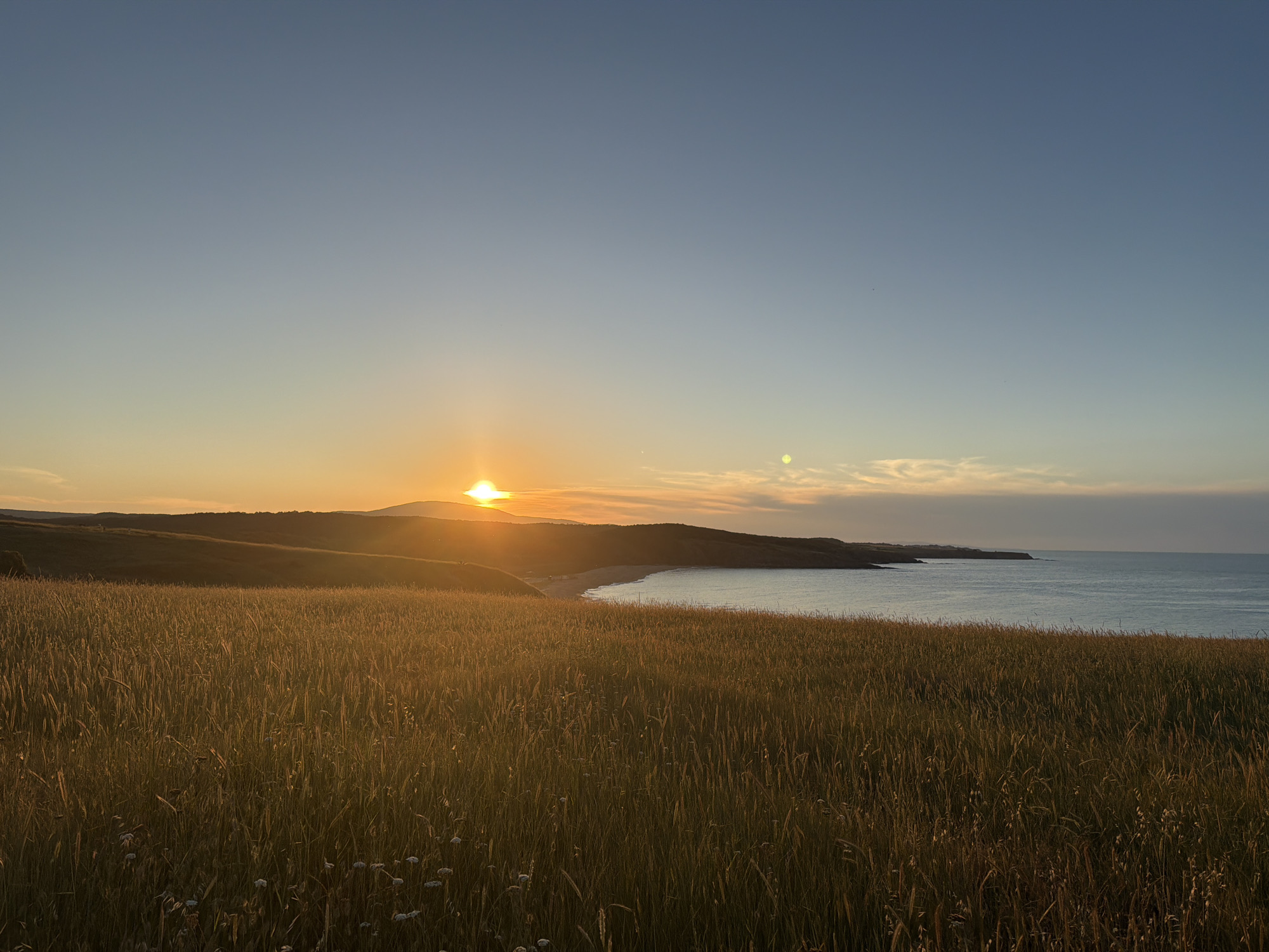 Sunset pastoral scene with grazing horses captured in Sinemorets
