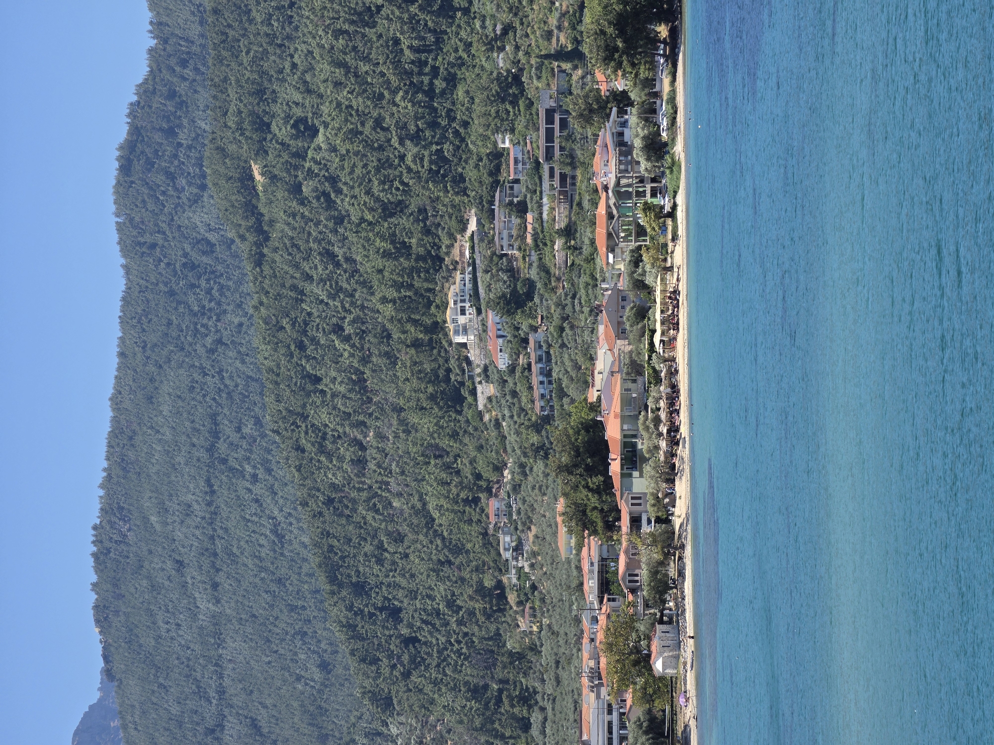 Greek island ferry port on a bright summer morning