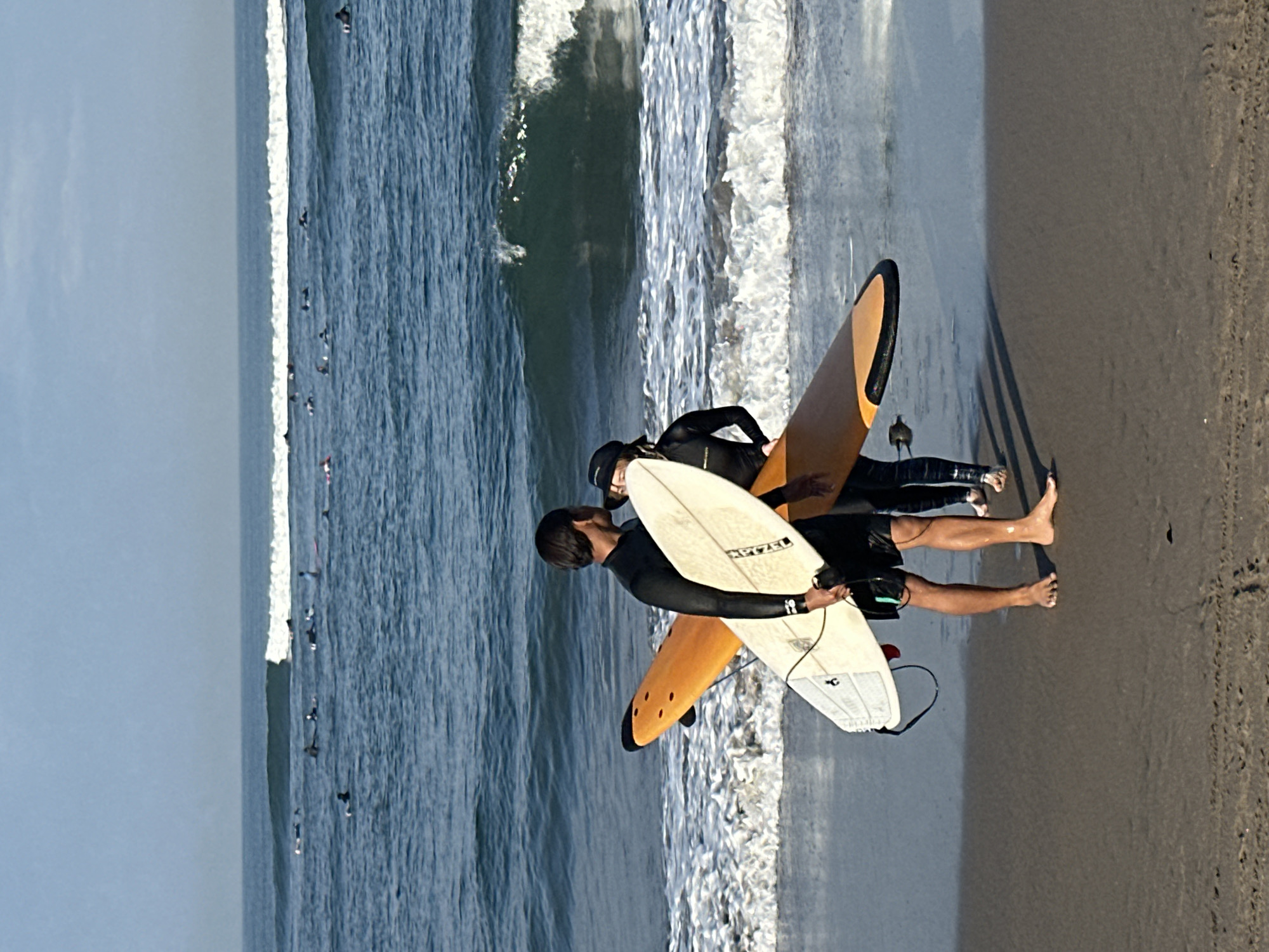 Surfers, beachgoers, and dogs on a North Kuta morning