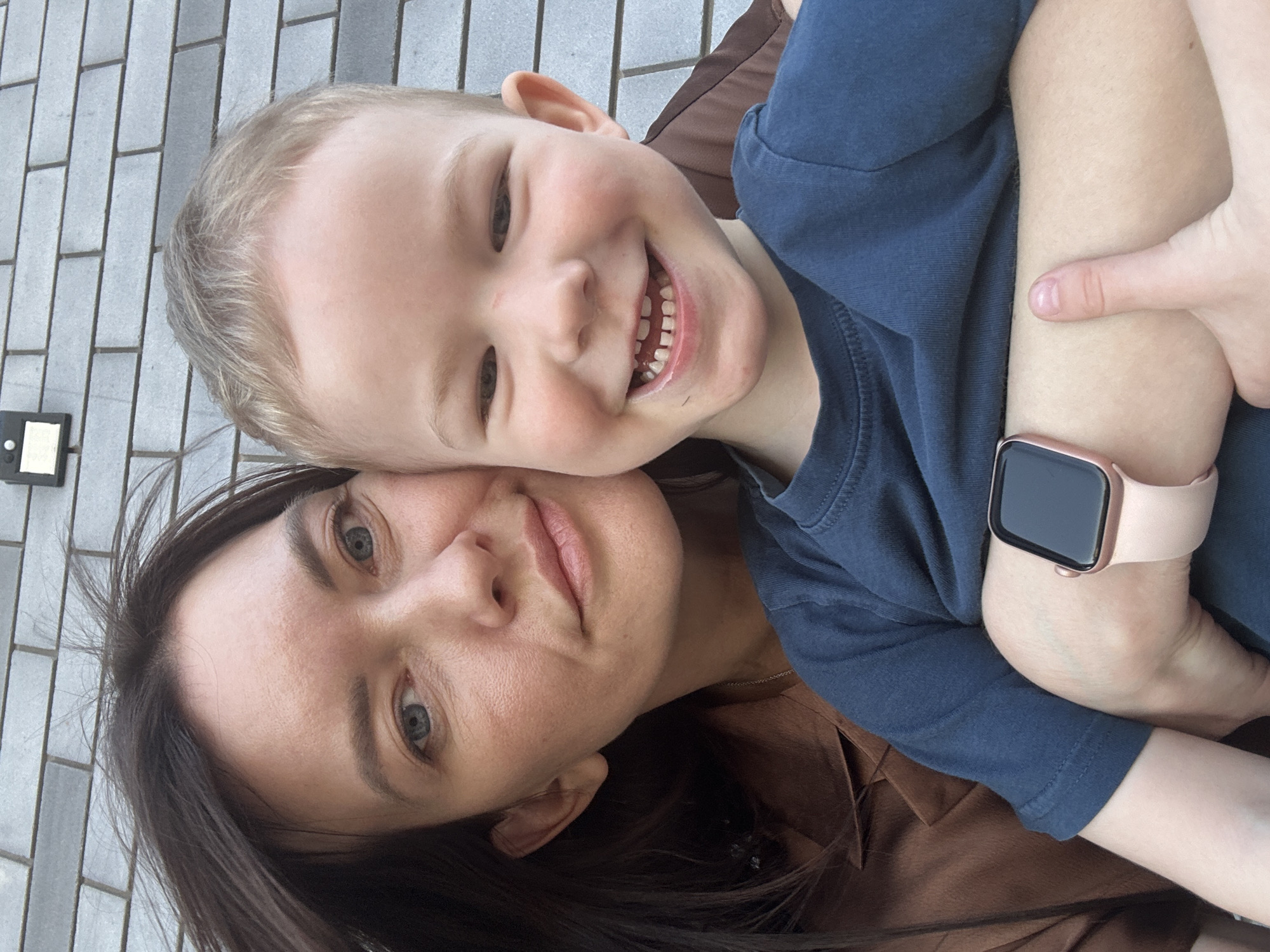 Family documents spring afternoon walk with pets in Прикамский