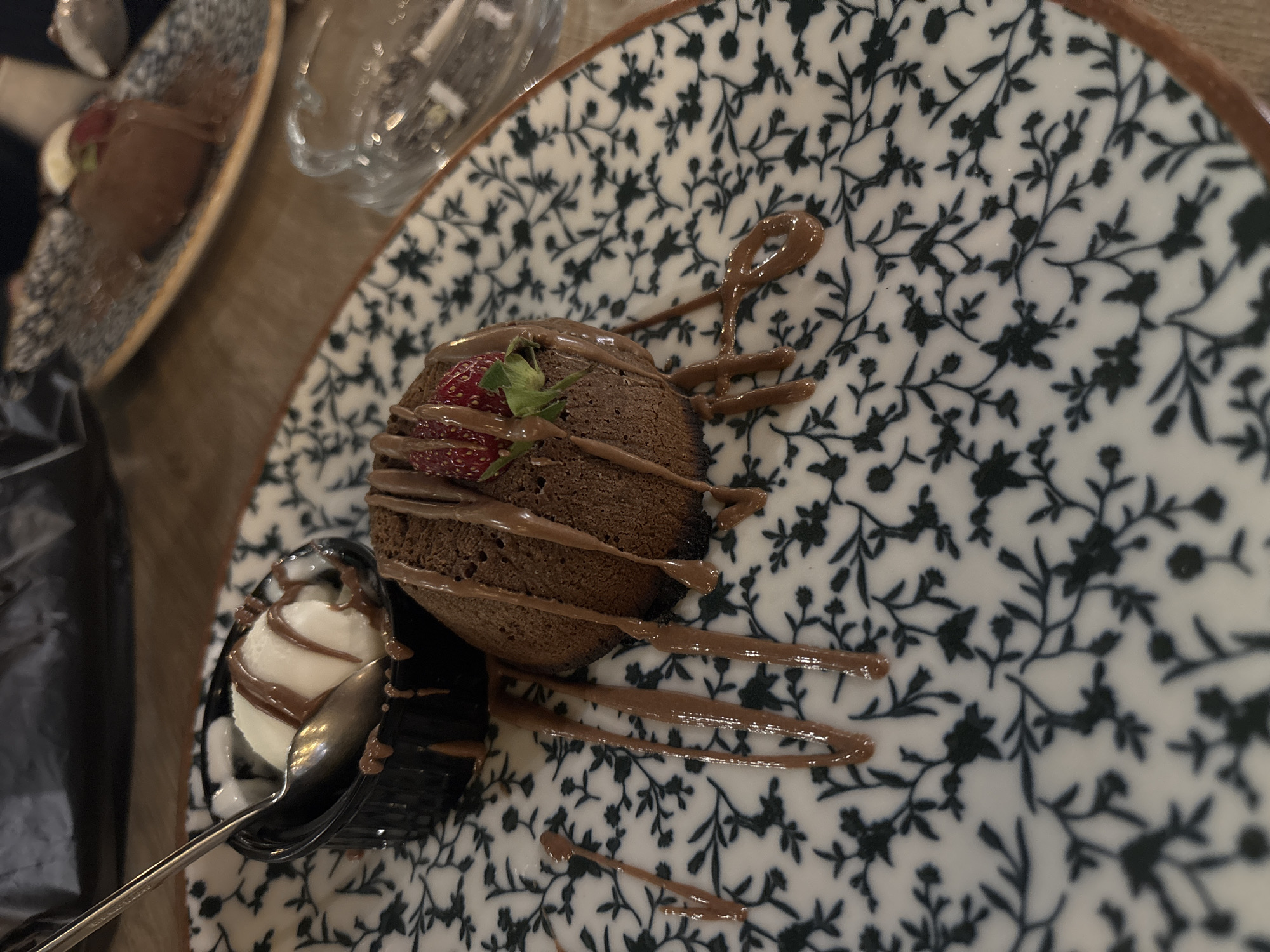 Dining experience documented with desserts, meals, and personal touches