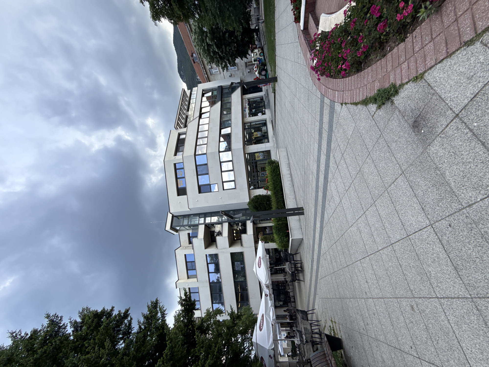 Downtown Vratsa commercial district documented during cloudy midday