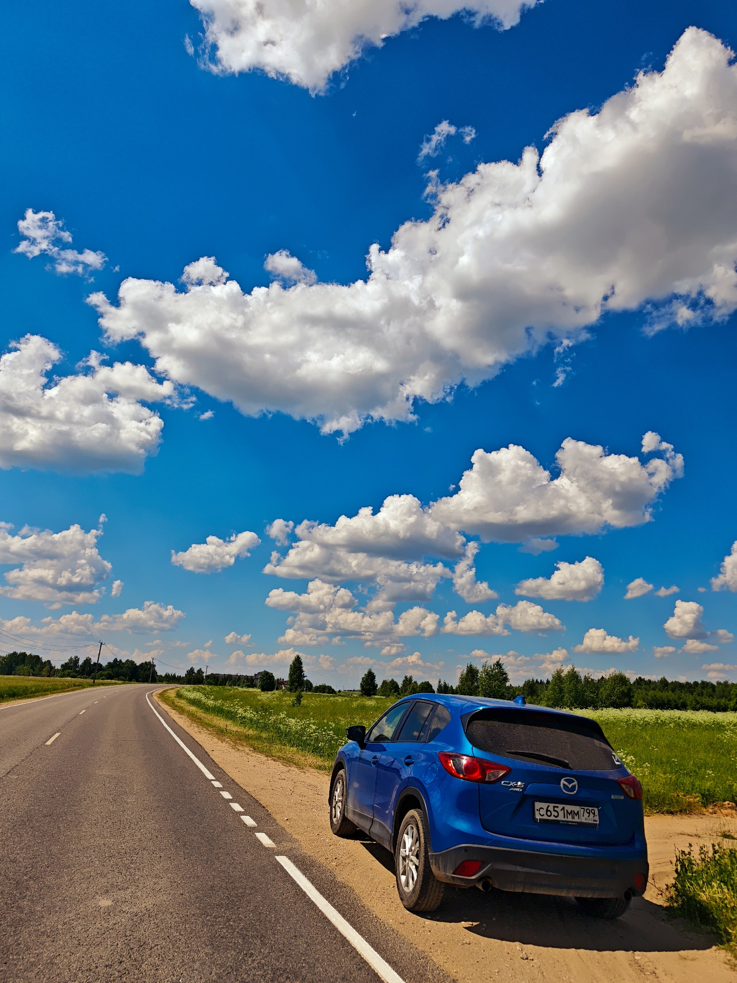 Blue SUV parked on rural road in Kurovo, Russia