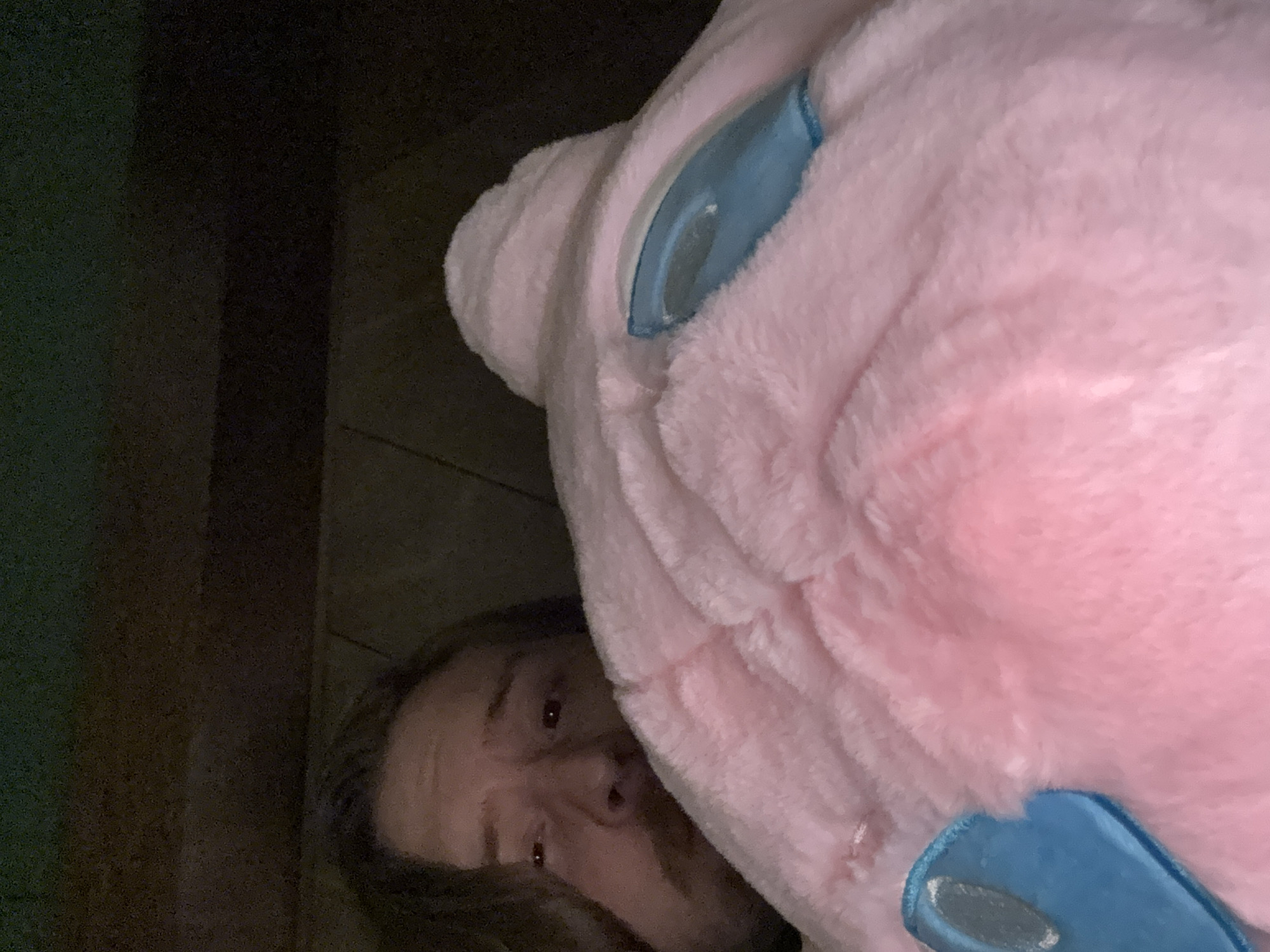 Person hides behind pink plush toy in Mexico