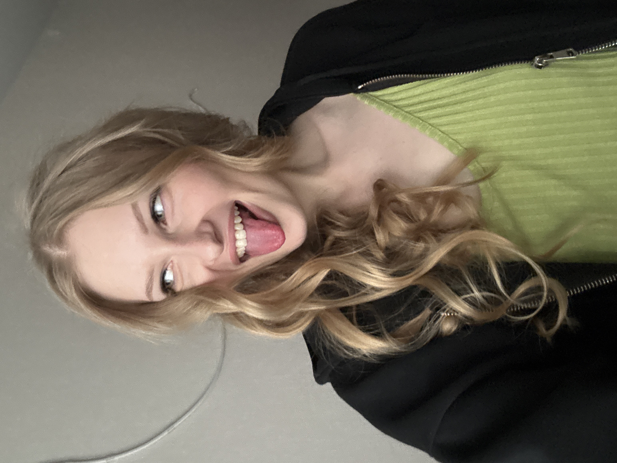 Selfie session in Perm, lime green top, multiple angles